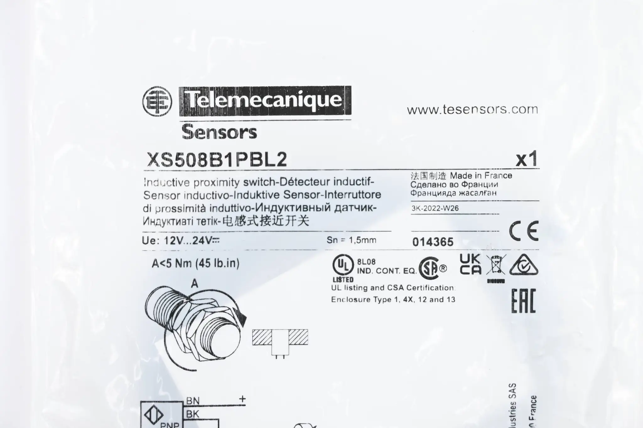 Produktfoto 1 von Telemecanique induktiver Näherungsschalter XS508B1PBL2 ( 014365 )
