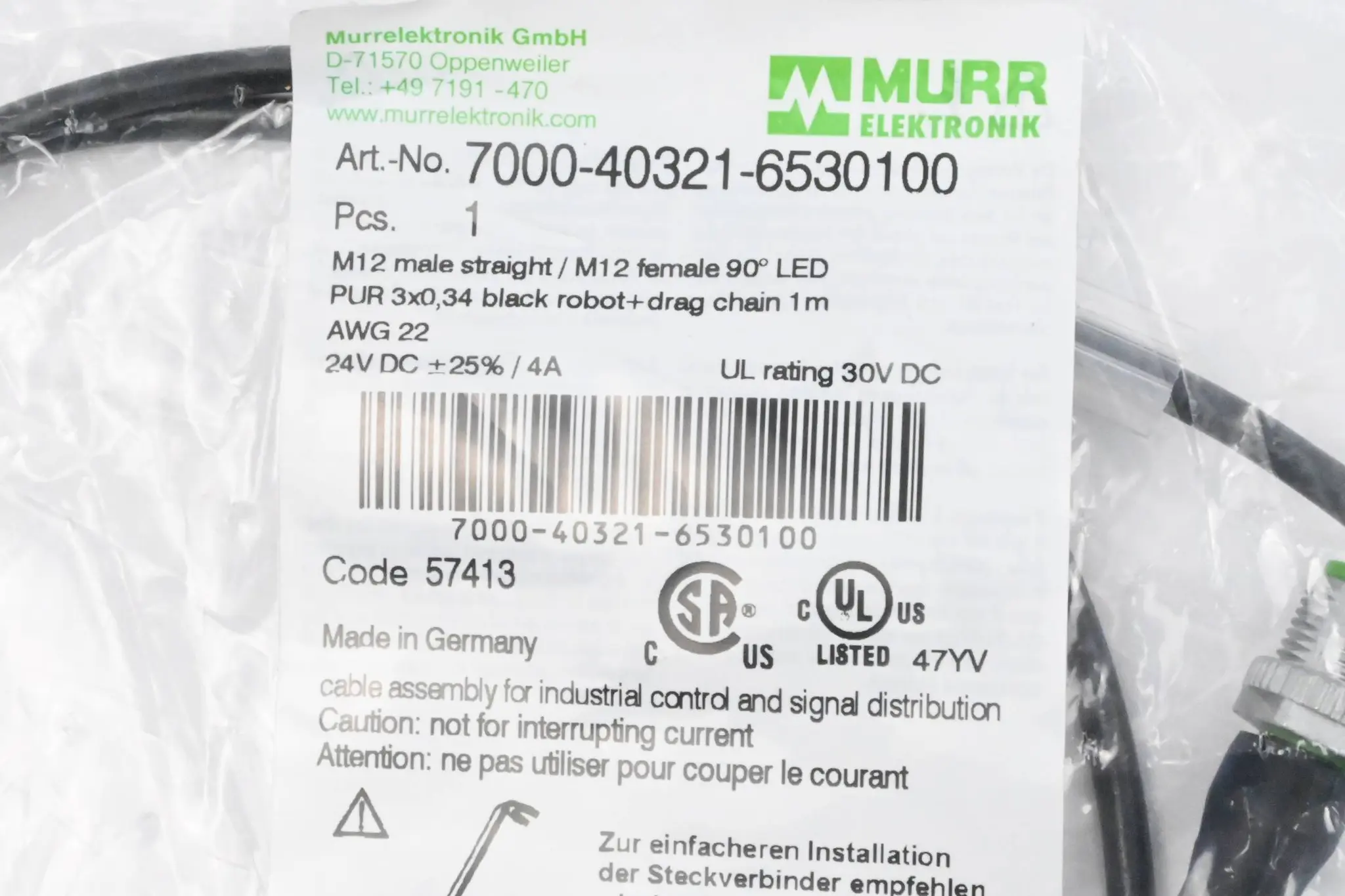 Produktfoto 1 von Murr Elektronik Steckverbinder 7000-40321-6530100 1m