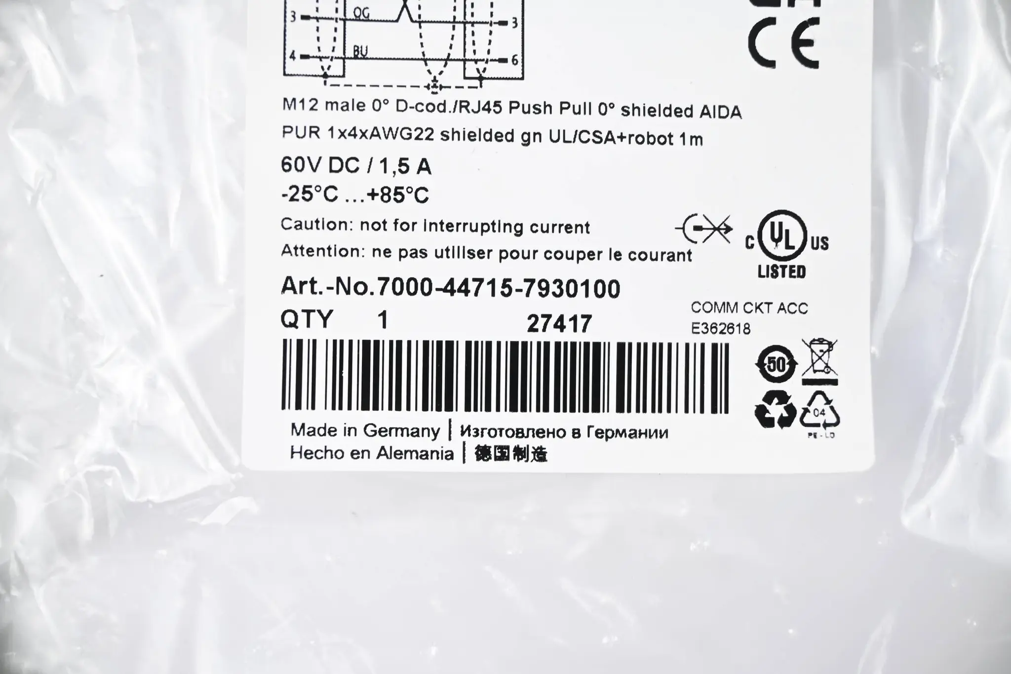 Produktfoto 1 von Murr Elektronik Ethernet-Patchleitung 7000-44715-7930100 ( 1,0m )