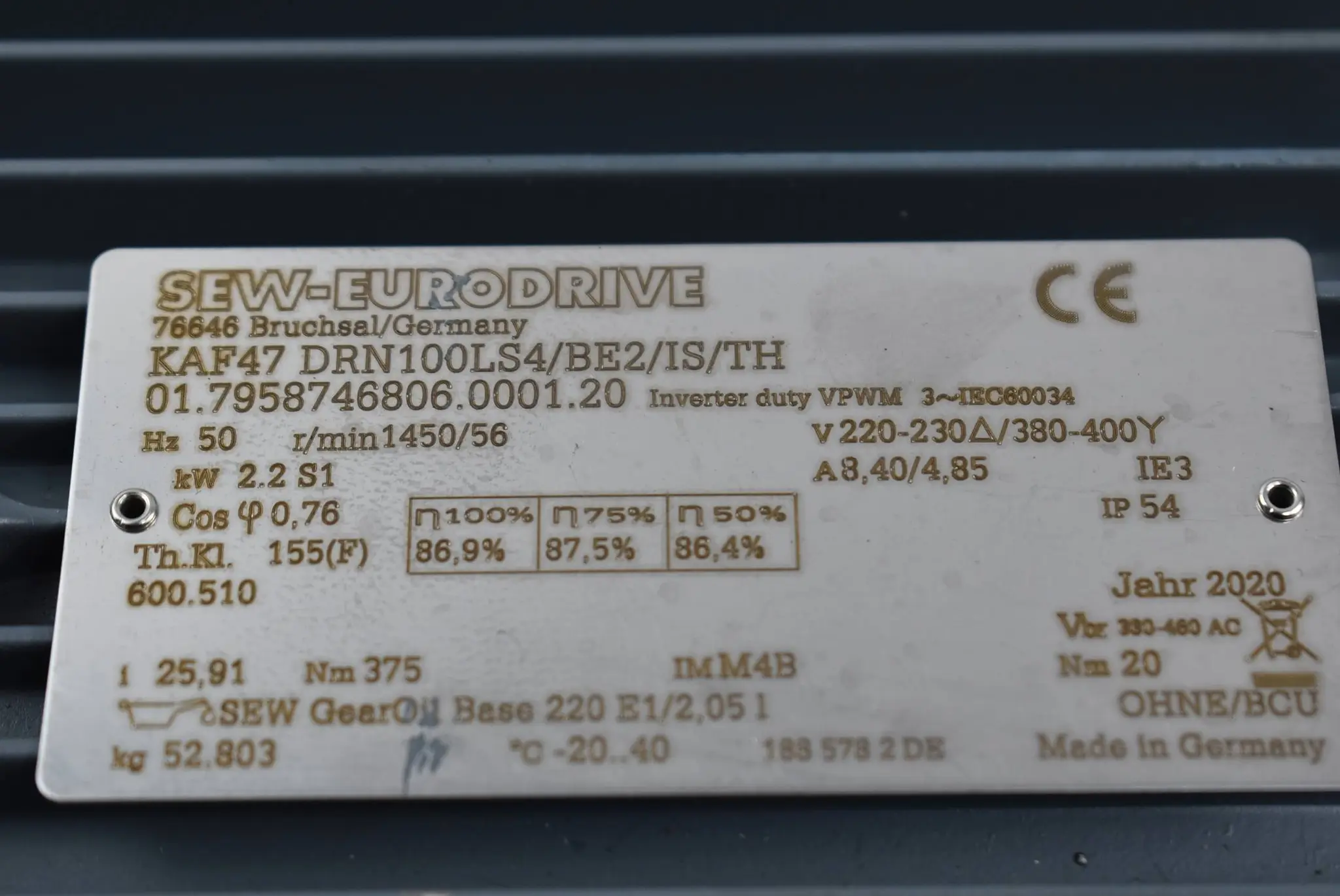 Produktfoto 1 von SEW Eurodrive Getriebemotor KAF47 DRN100LS4/BE2/IS/TH