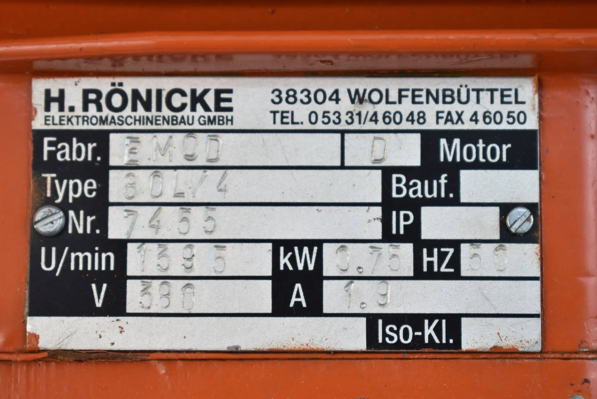 Produktfoto 1 von H. Rönicke EMOD Getriebemotor 80L/4 ( 0,75kW 1395r/min. 50Hz 390V 1,9A )