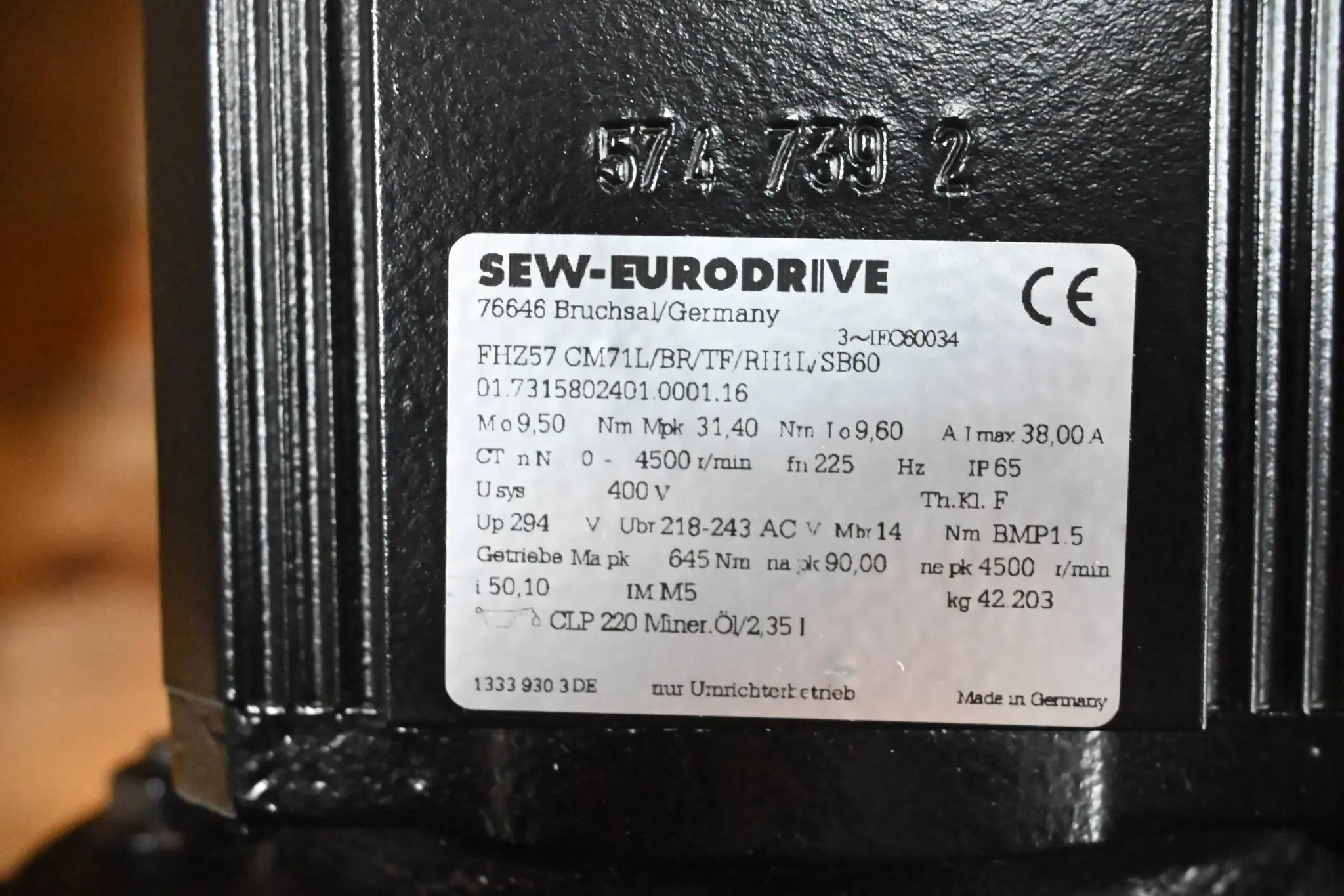 Produktfoto 1 von SEW-Eurodrive Getriebemotor FHZ57 CM71L/BR/TF/RH1L/SB60