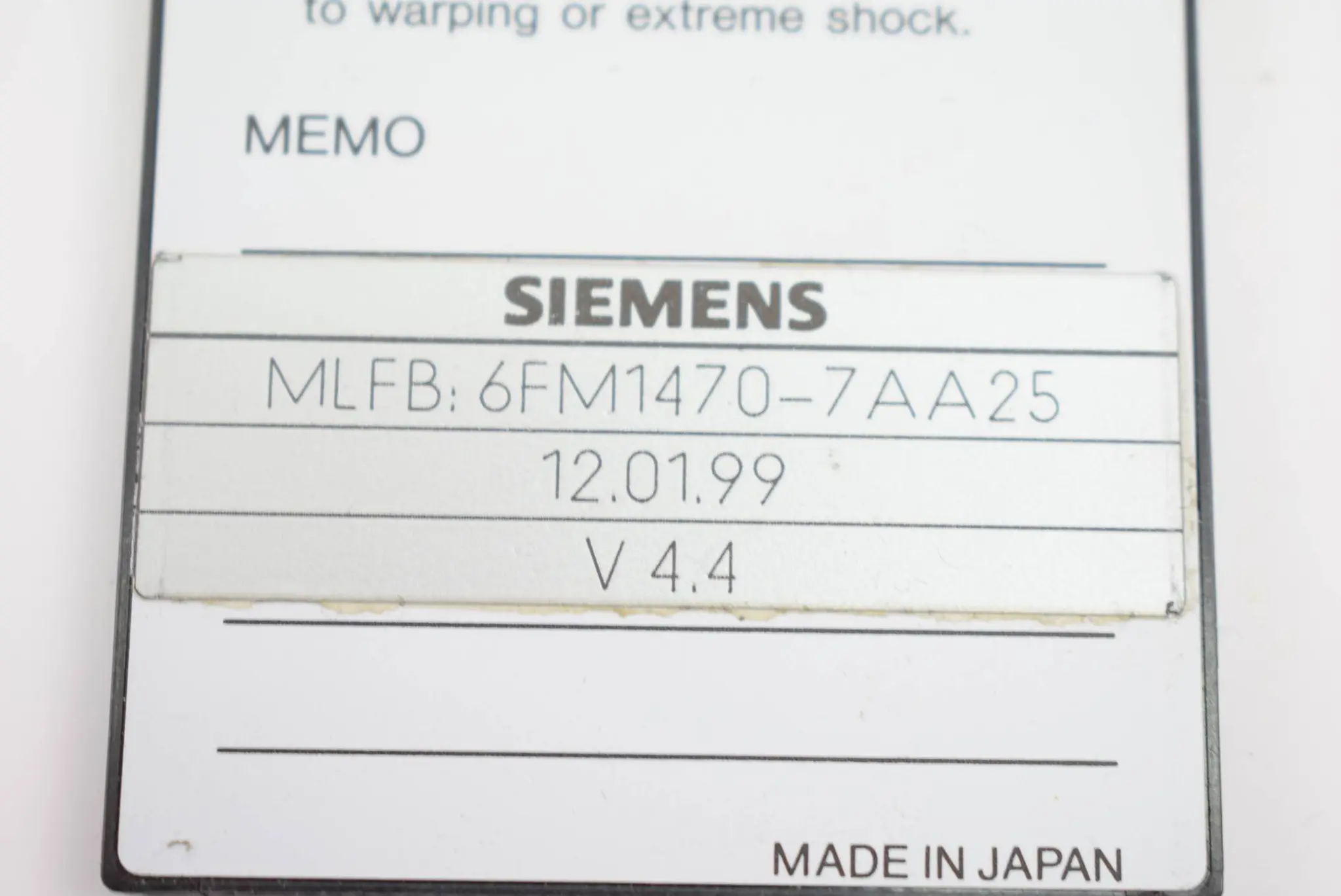 Produktfoto 1 von Siemens Speicherkarte 256 kByte 6FM1470-7AA25 ( 6FM1 470-7AA25 )
