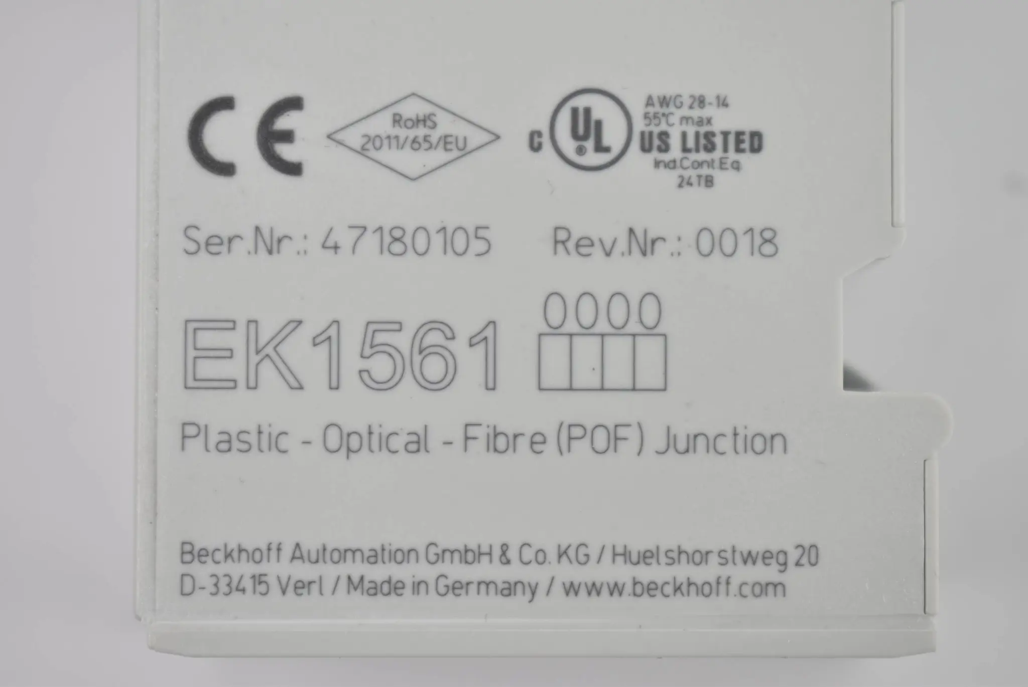 Produktfoto 1 von Beckhoff 1-Port-EtherCAT-POF-Abzweig EK1561 ( EK 1561 )