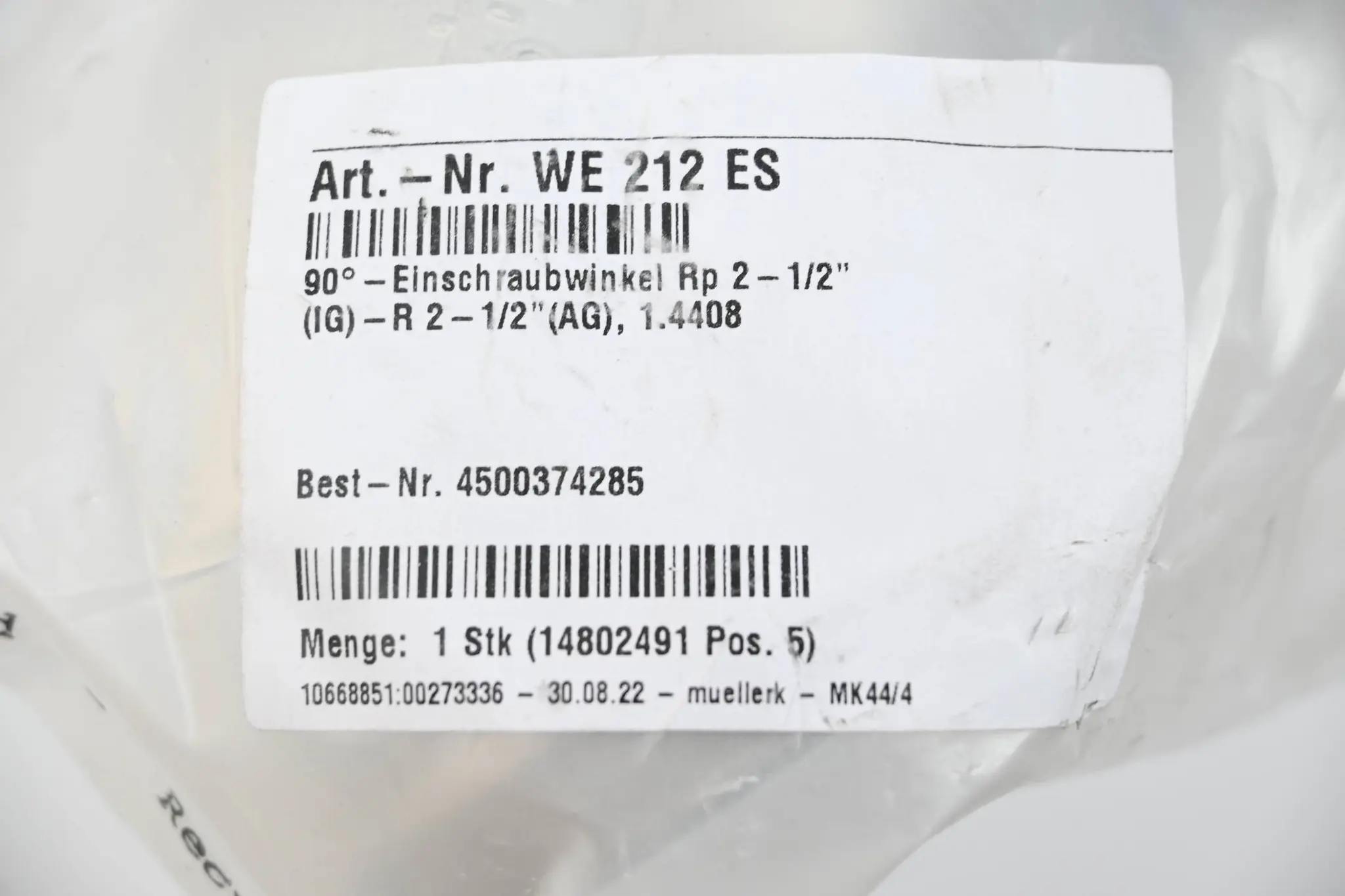 Produktfoto 1 von 1 Stück 90°- Einschraubwinkel Rp 2-1/2" (IG) -R2-1/2" (AG) WE 212 ES ( WE212ES )