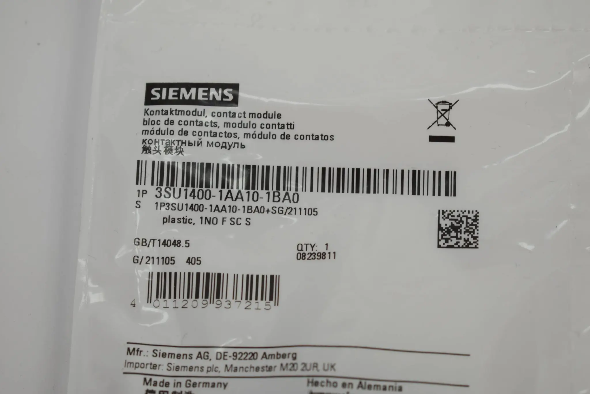 Produktfoto 1 von Siemens Kontaktmodul 3SU1400-1AA10-1BA0 ( 3SU1 400-1AA10-1BA0 )
