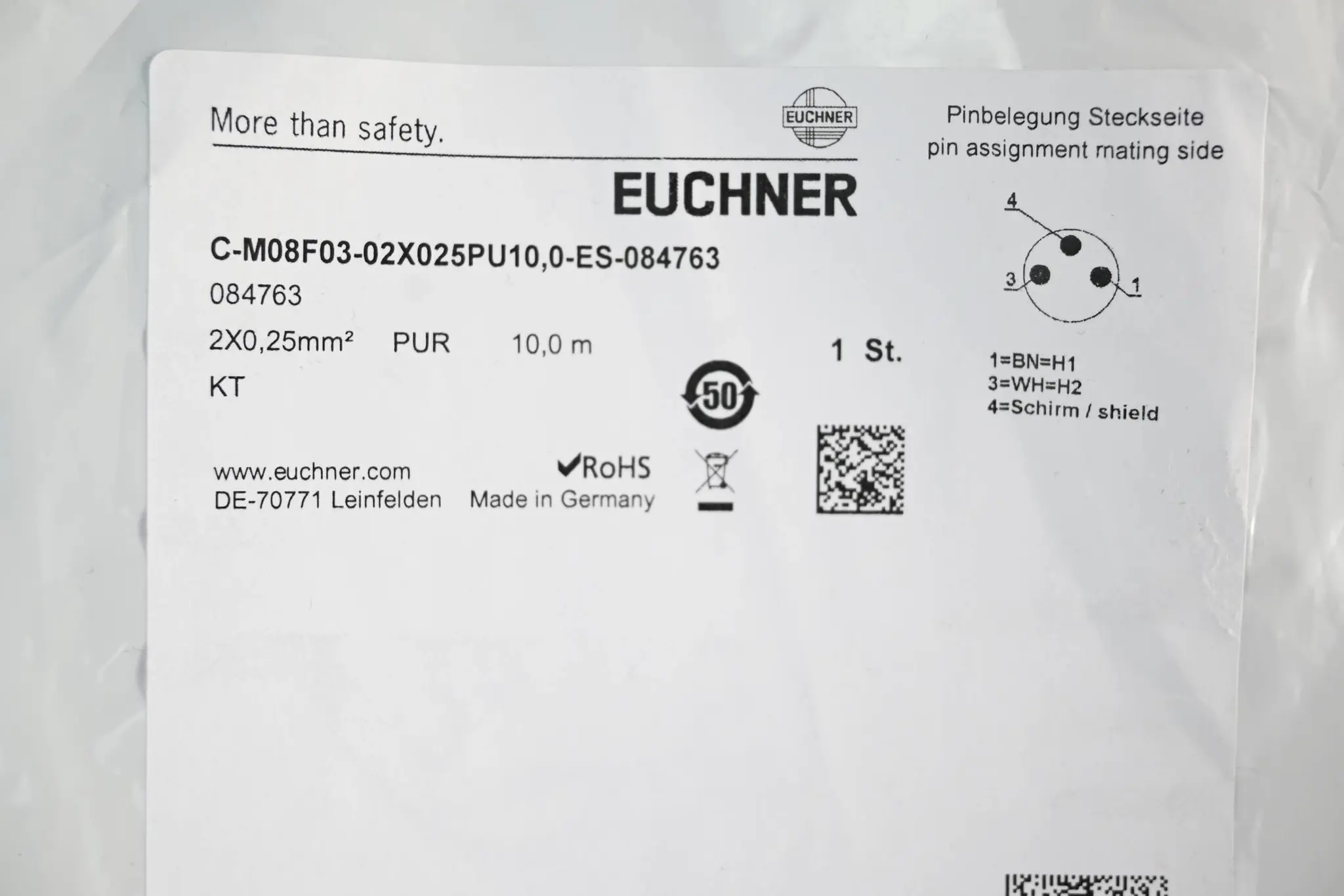 Produktfoto 1 von Euchner Anschlussleitung C-M08F03-02X025PU10,0-ES-084763 ( 084763 ) 10,0m
