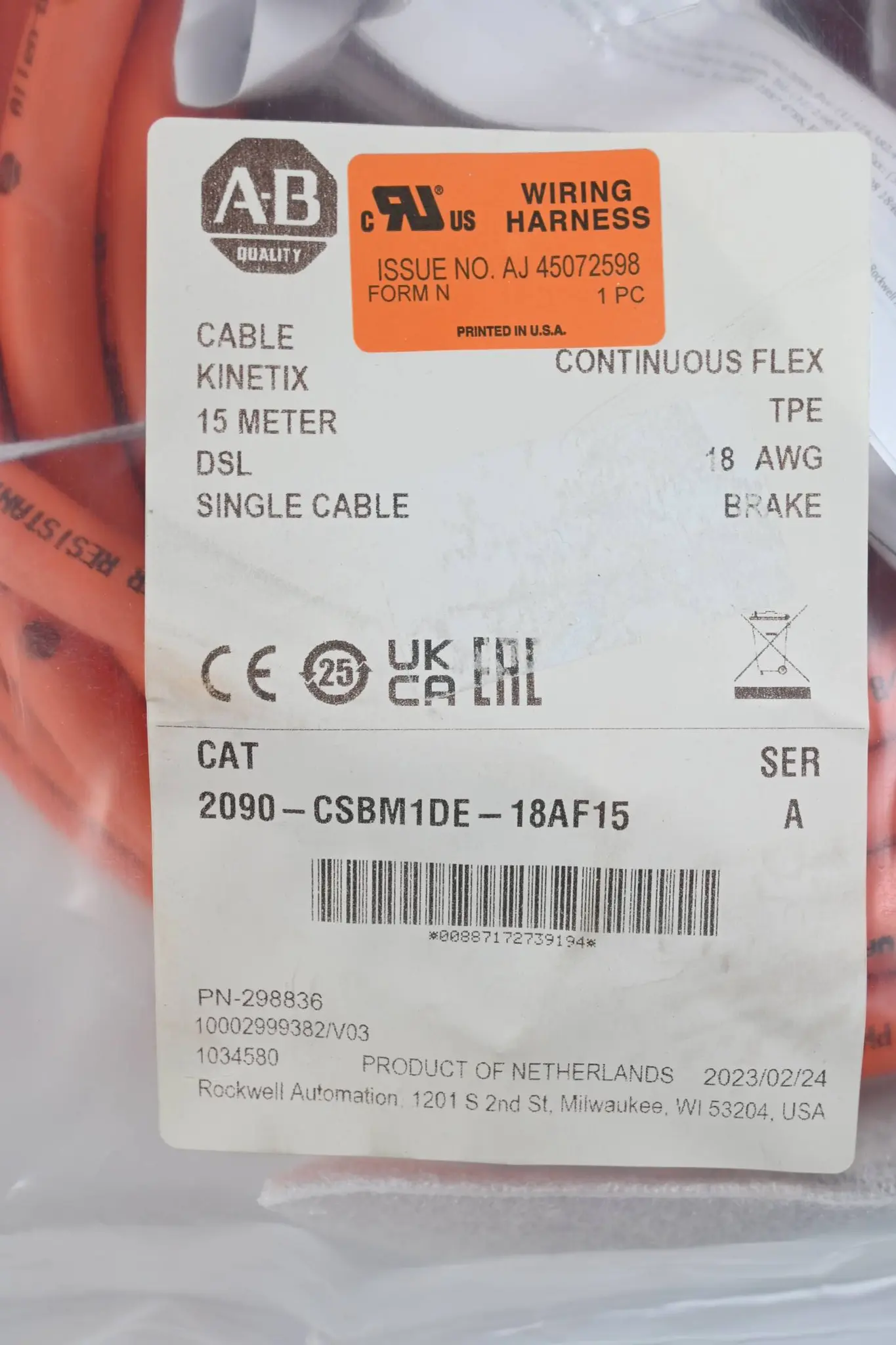 Produktfoto 1 von Allen Bradley Hybrid-Servomotorkabel 2090-CSBM1DE-18AF15 ( 15,0m )