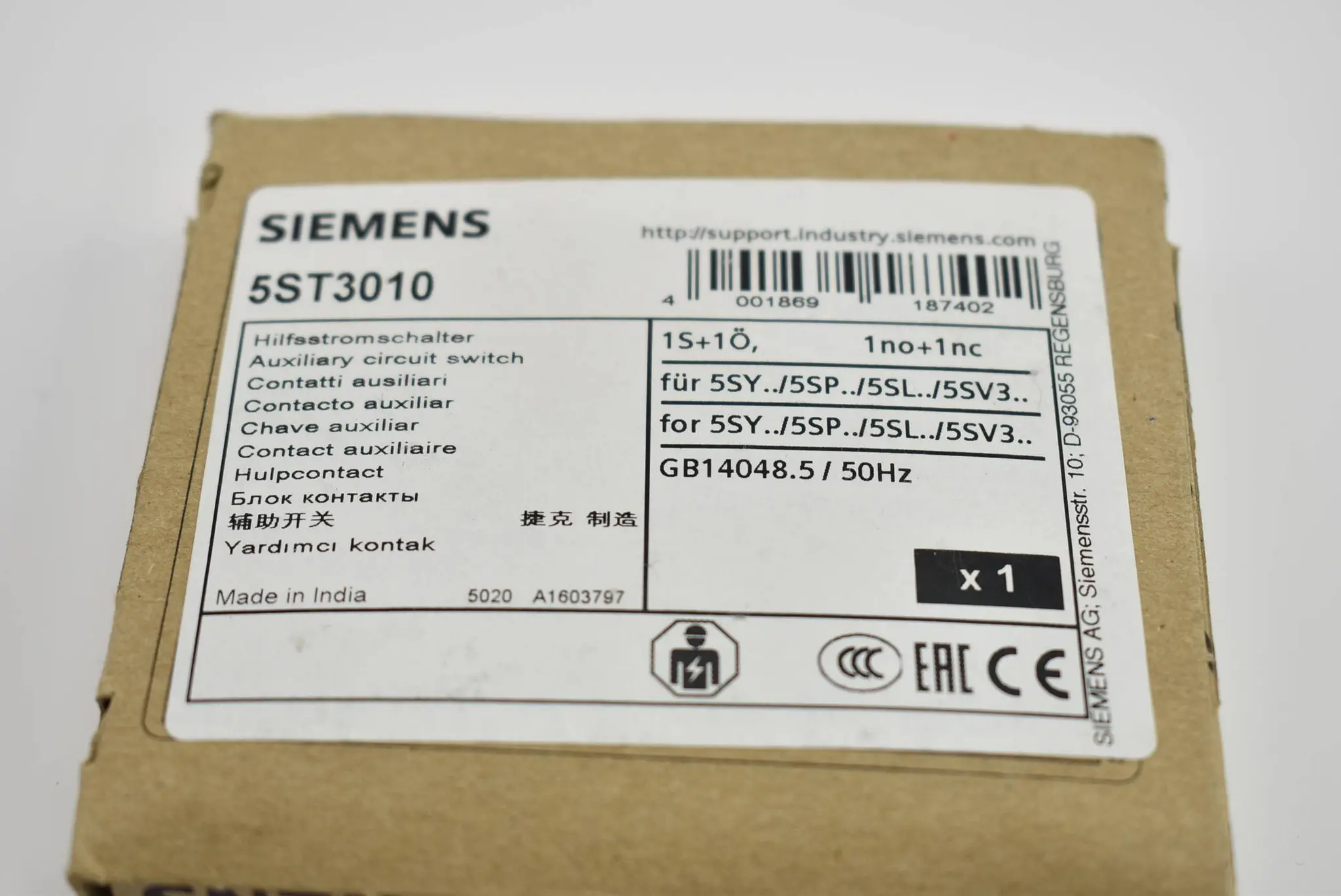 Produktfoto 1 von Siemens Auxiliary Circuit Switch 5ST3010