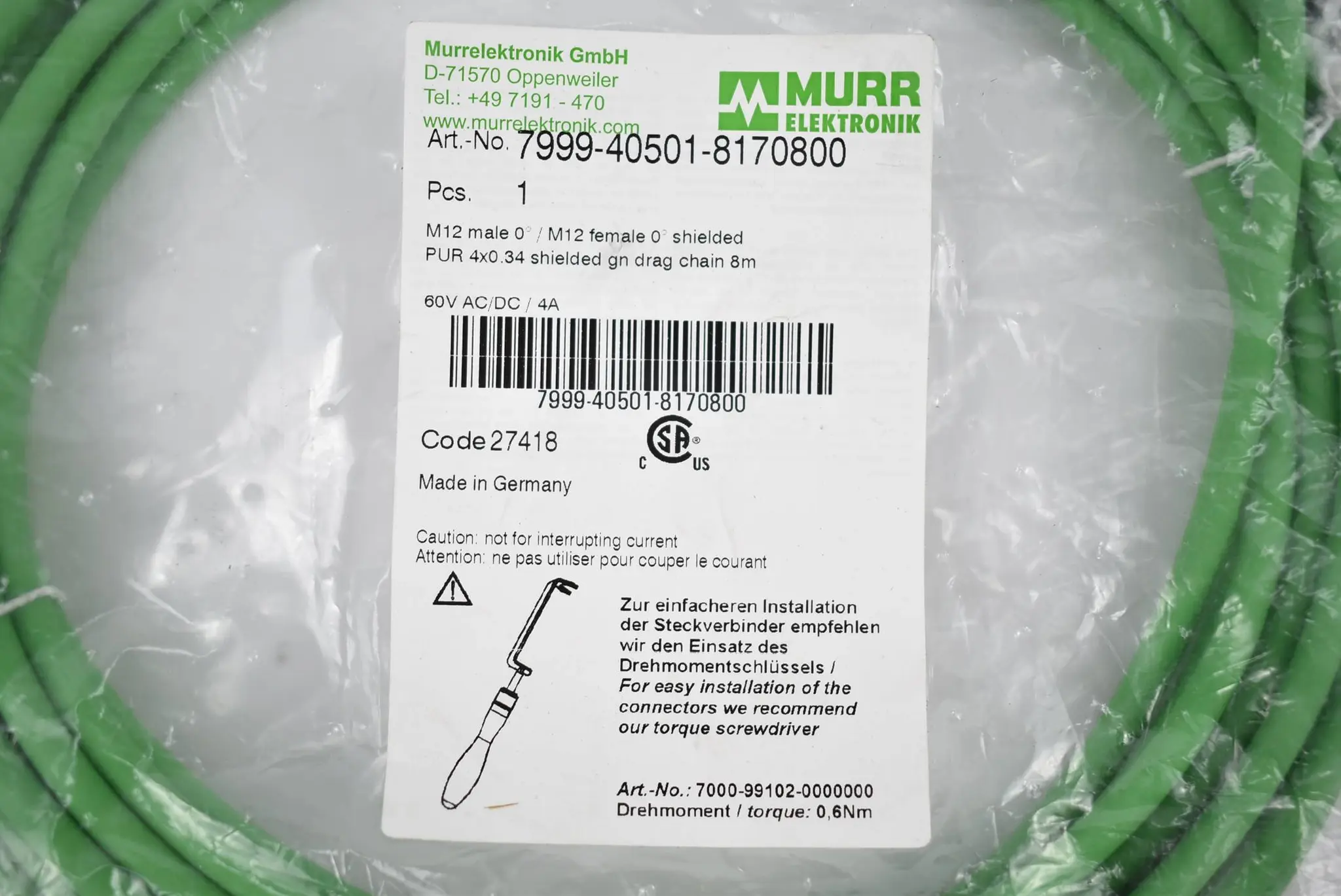 Produktfoto 1 von Murr Elektronik M12 St. 0° / M12 Bu. 0° geschirmt 7999-40501-8170800 ( 27418 )