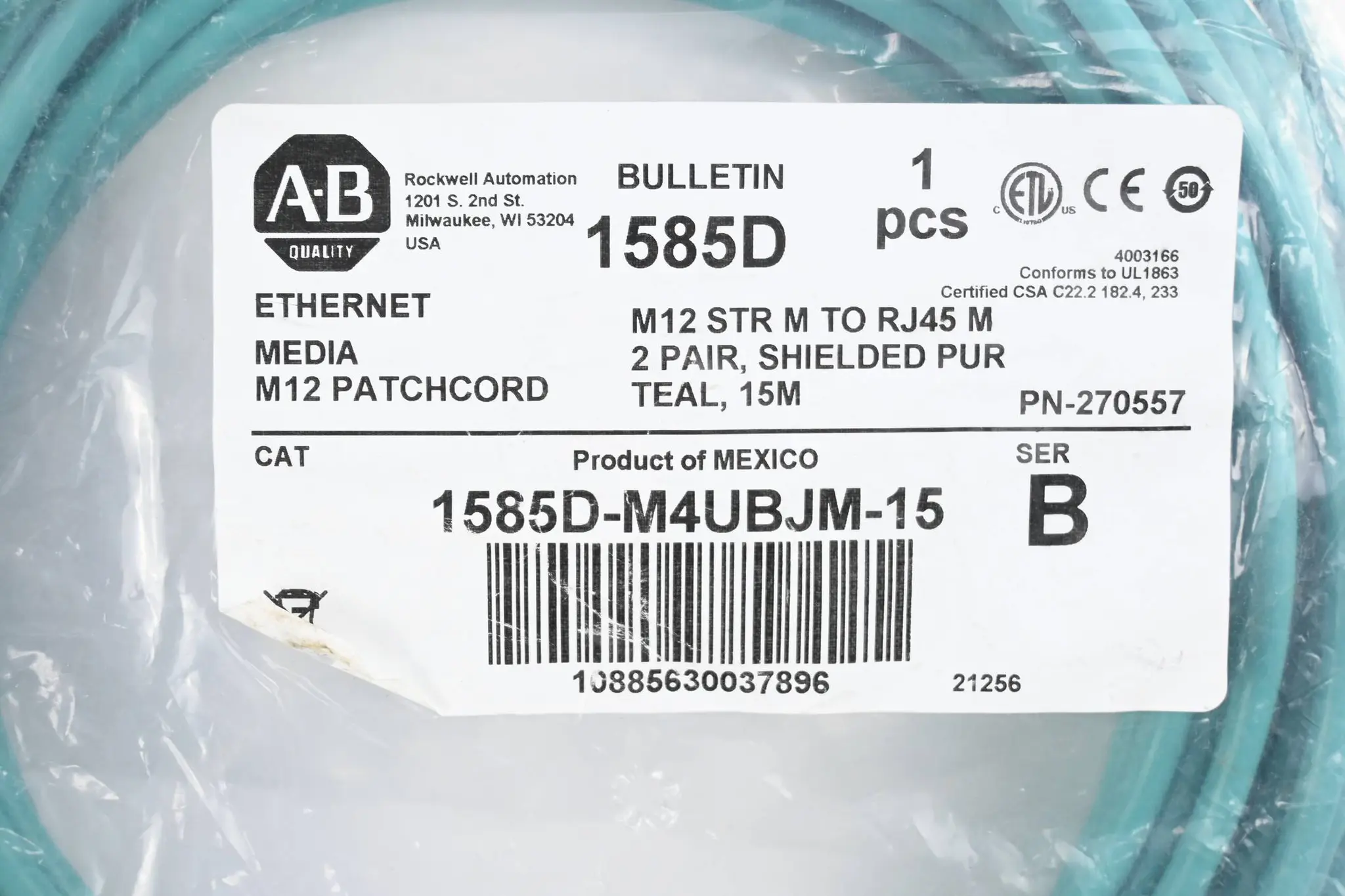 Produktfoto 1 von Allen Bradley Industrial Ethernet-Kabel 1585D-M4UBJM-15 ( 15,0m )