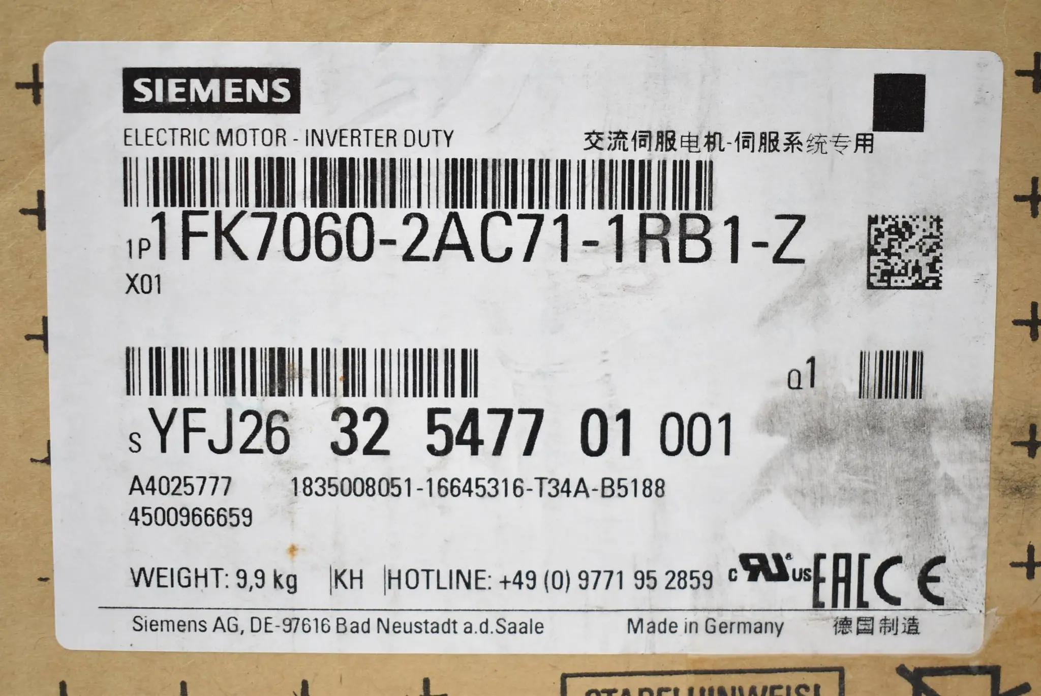 Produktfoto 1 von Siemens Simotics S Synchronmotor 1FK7060-2AC71-1RB1-Z ( 1FK7 060-2AC71-1RB1-Z )