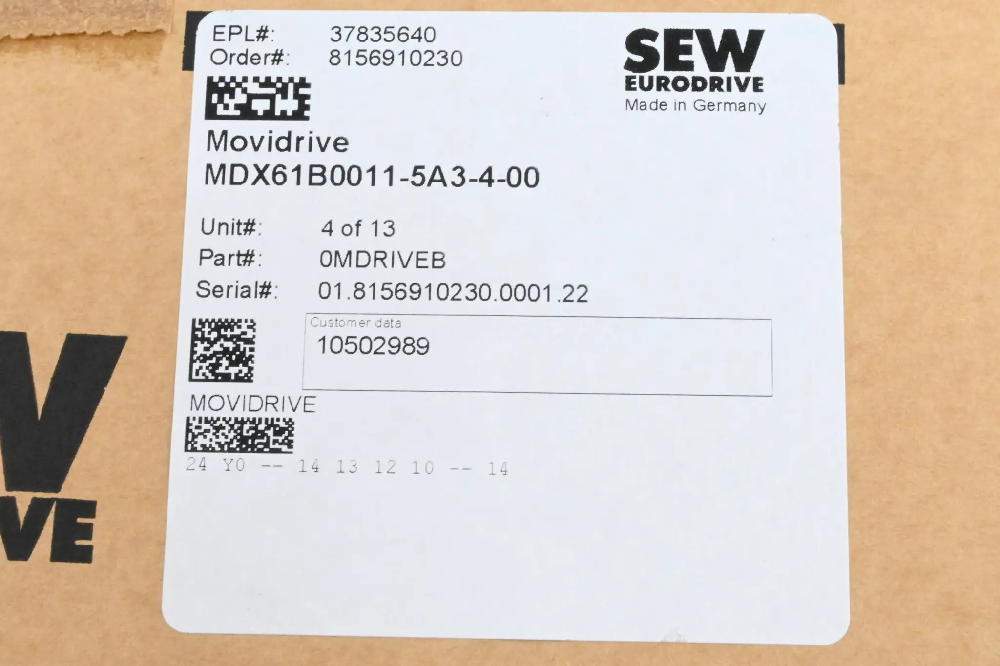 Produktfoto 1 von SEW-Eurodrive Movidrive Frequenzumrichter MDX61B0011-5A3-4-00