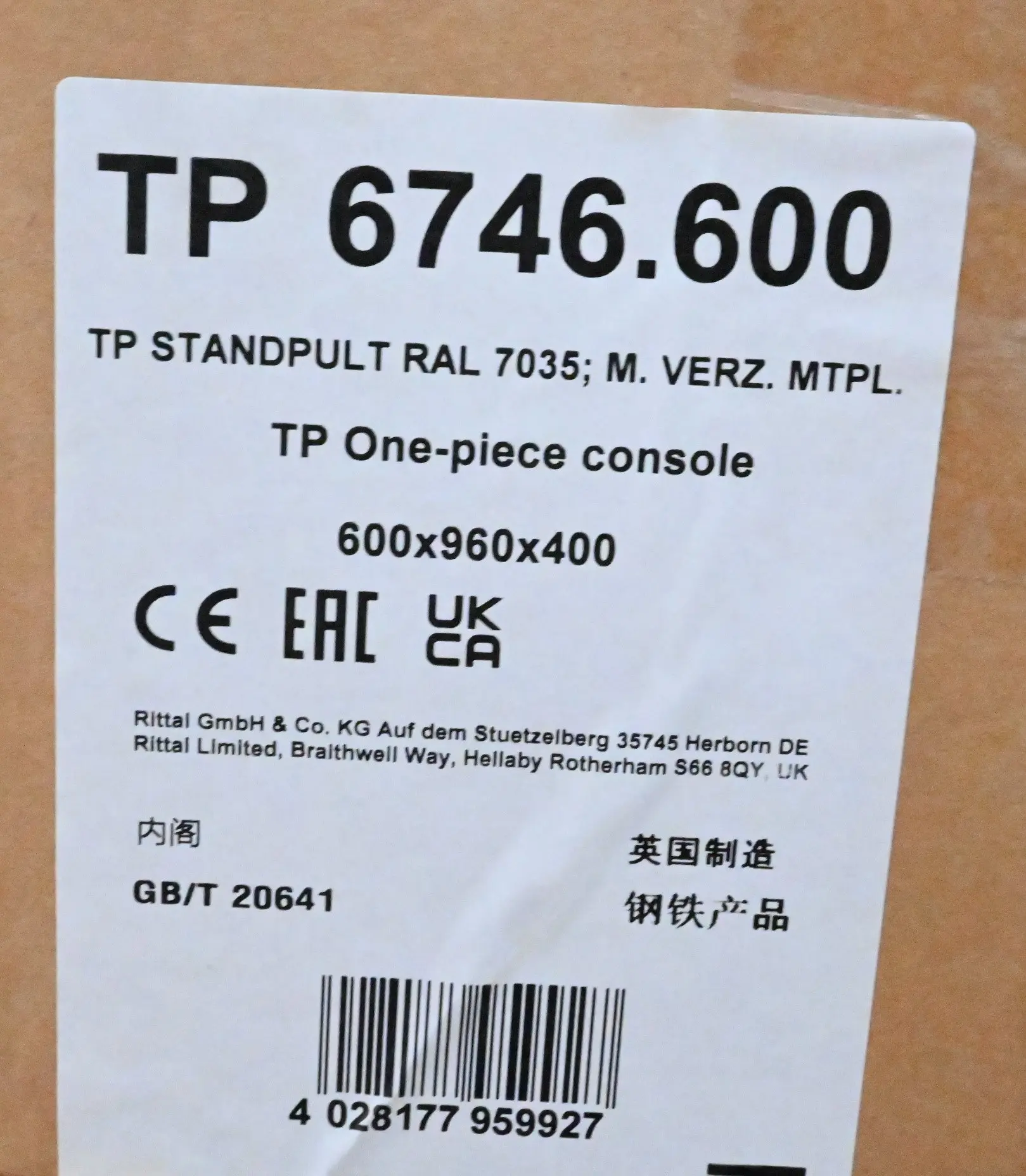 Produktfoto 1 von Rittal TP Standpult RAL 7035 TP 6746.600 ( TP6746600 ) 600 x 960 x 400 mm