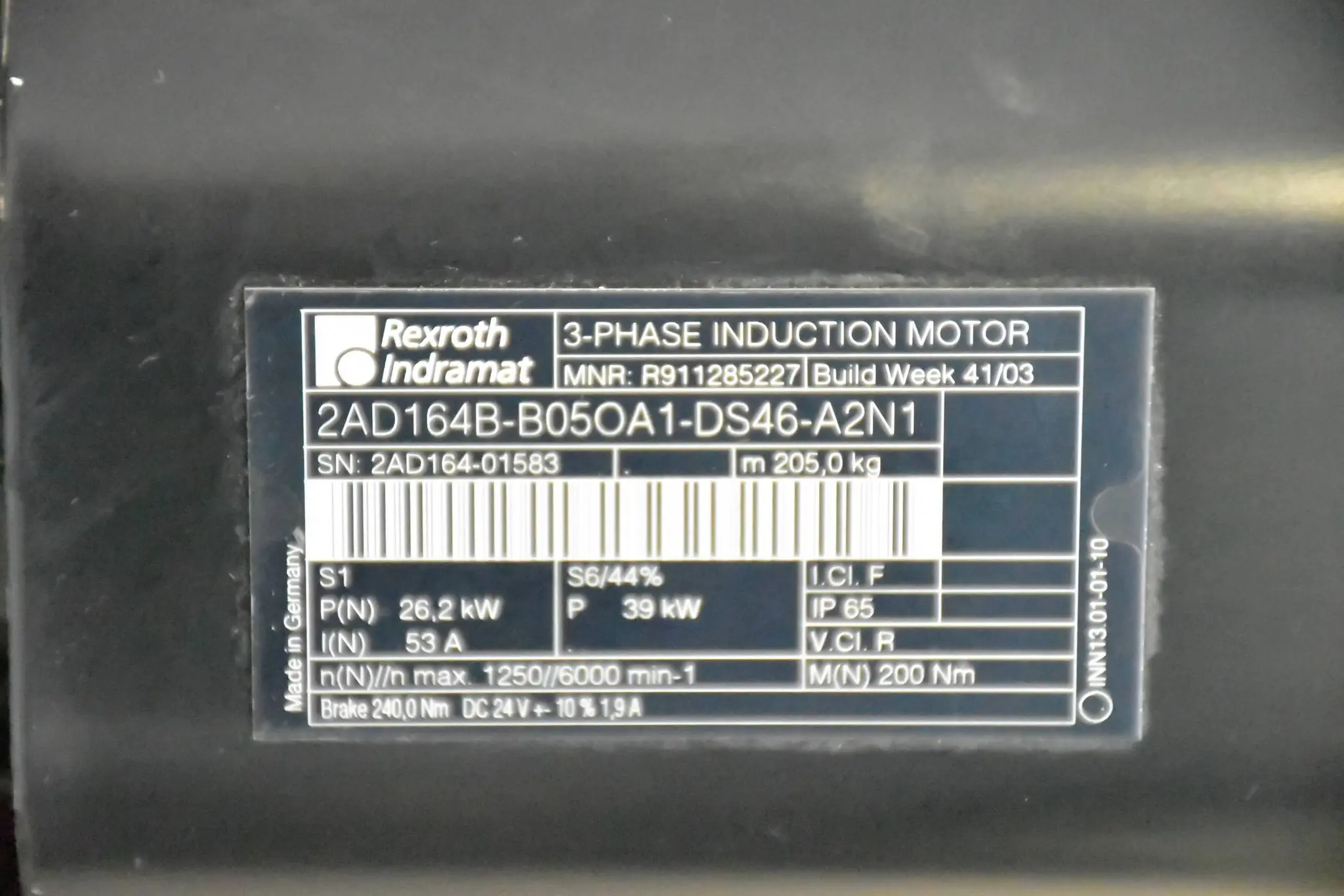 Produktfoto 1 von Rexroth Indramat 3~Phase Servomotor 2AD164B-B05OA1-DS46-A2N1 ( R911285227 )