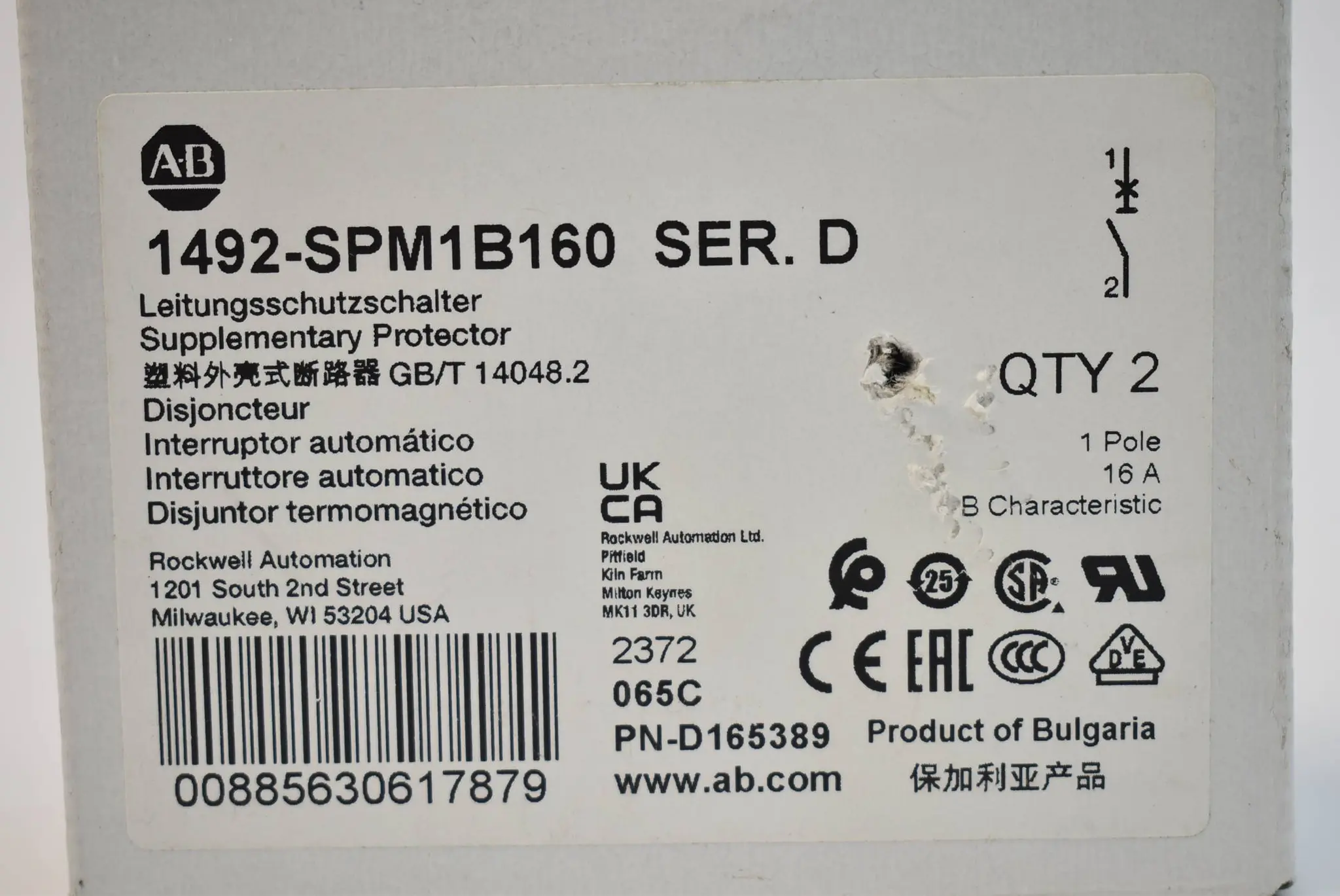 Produktfoto 1 von Allen-Bradley Leistungsschutzschalter 1492-SPM1B160 ( 2 Stück )