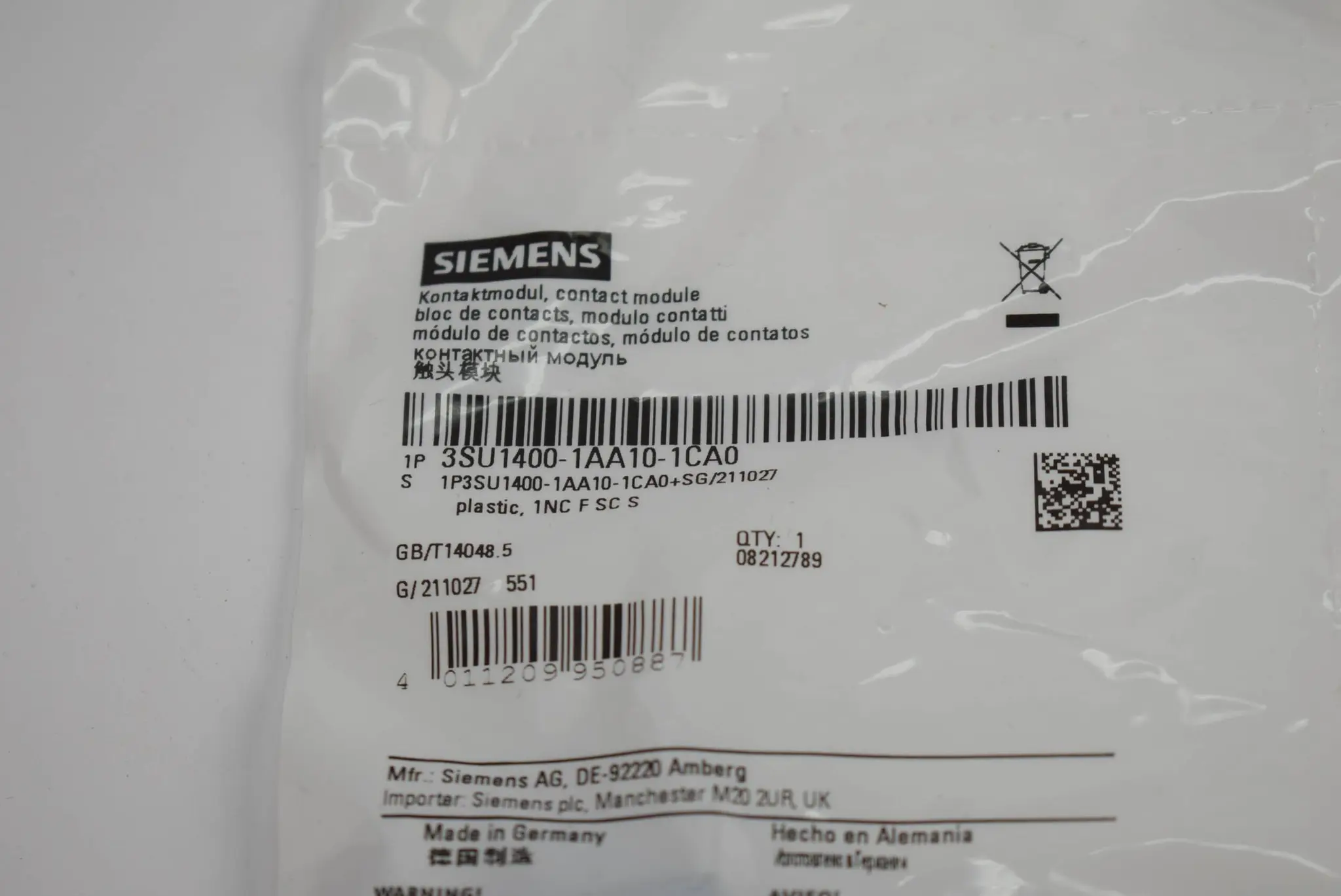 Produktfoto 1 von Siemens contact module 3SU1400-1AA10-1CA0 ( 3SU1 400-1AA10-1CA0 )