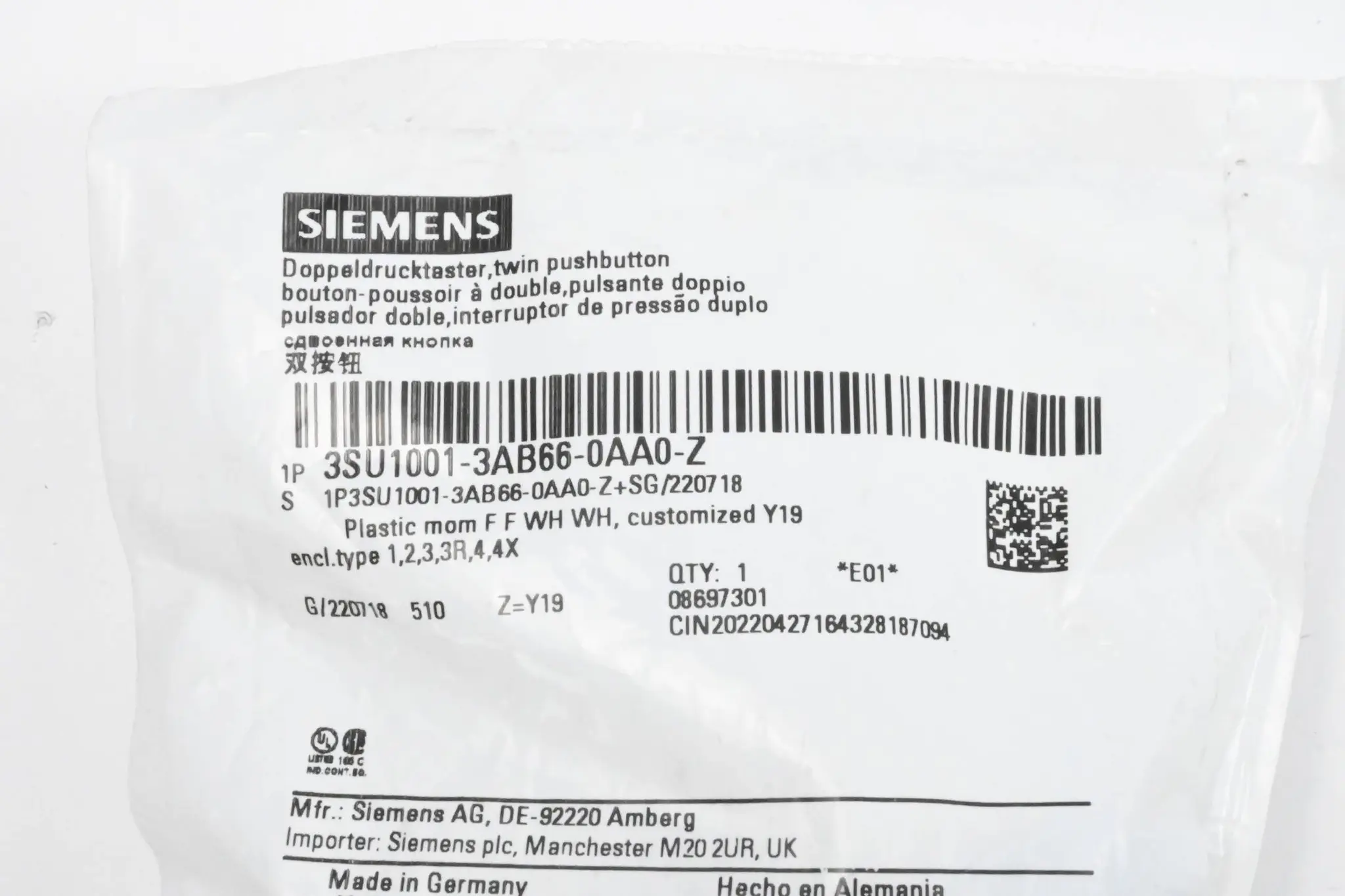 Produktfoto 1 von Siemens Doppeldrucktaster 3SU1001-3AB66-0AA0 ( 3SU1 001-3AB66-0AA0 )