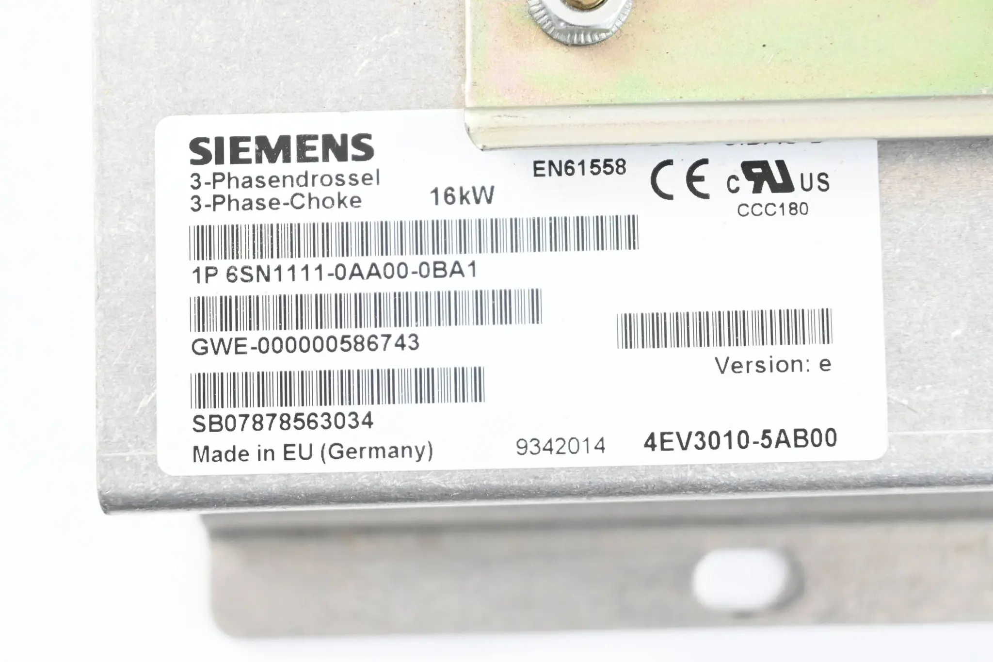 Produktfoto 1 von Siemens 3 Phasen Drossel 6SN1111-0AA00-0BA1 ( 6SN1 111-0AA00-0BA1 )