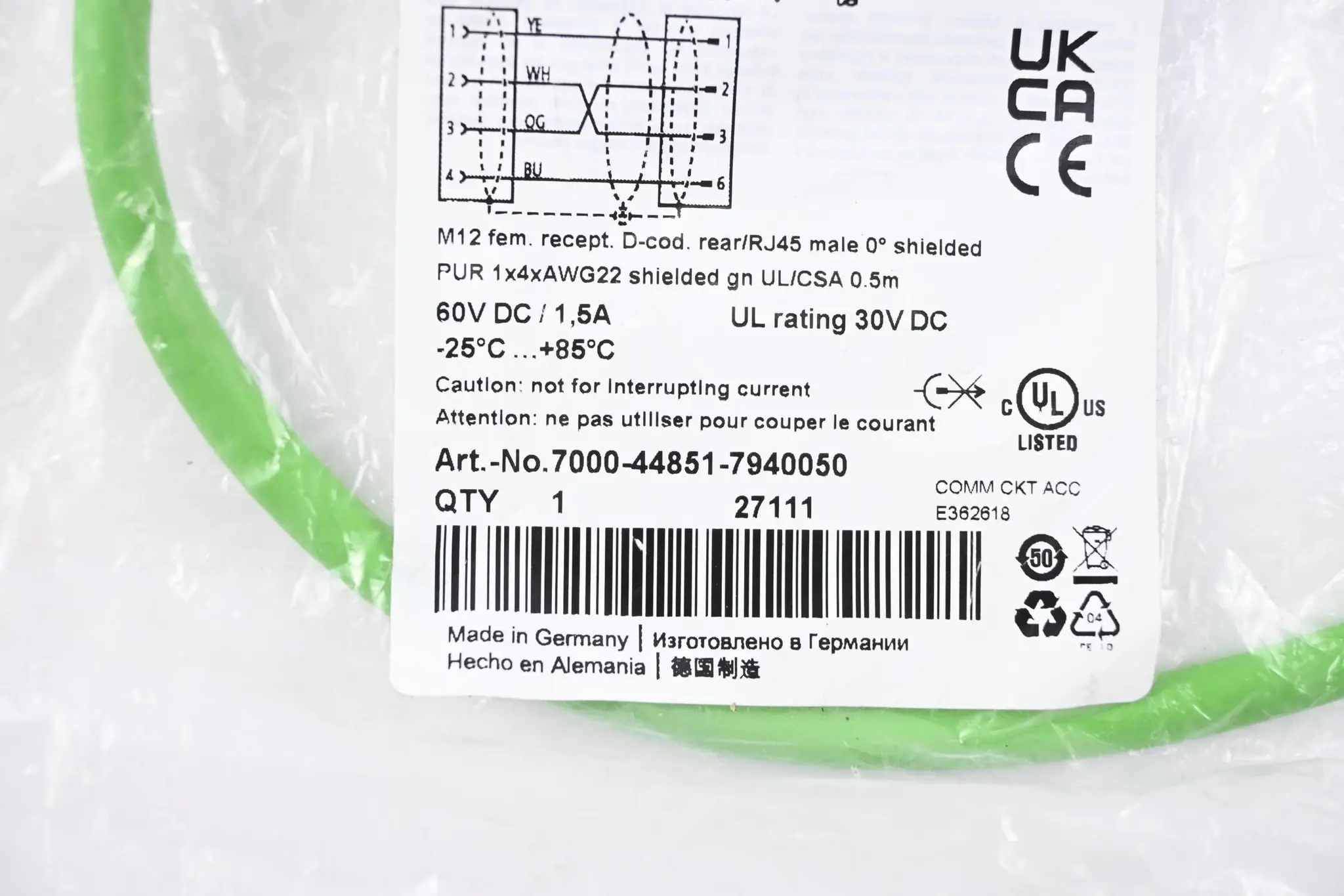 Produktfoto 1 von Murr Elektronik Ethernet-Flanschleitung 7000-44851-7940050 ( 0,5m )