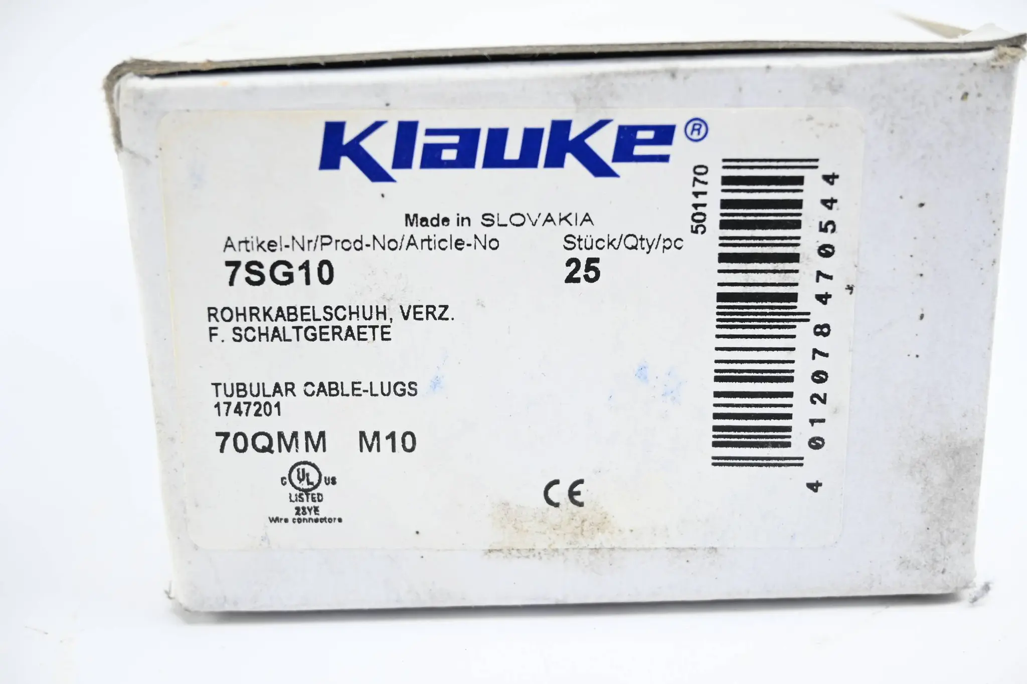 Produktfoto 1 von Klauke 25 Stück Rohrkabelschuh verzinkt 70QMM M10 ( 7SG10 )