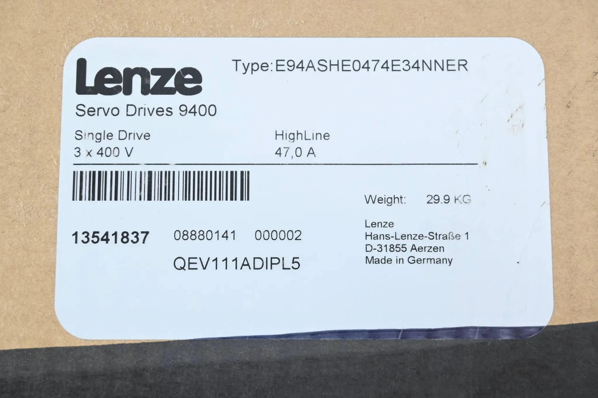 Produktfoto 1 von Lenze Servo Drive 9400 Single Drive E94ASHE0474E34NNER ( 13541837 )