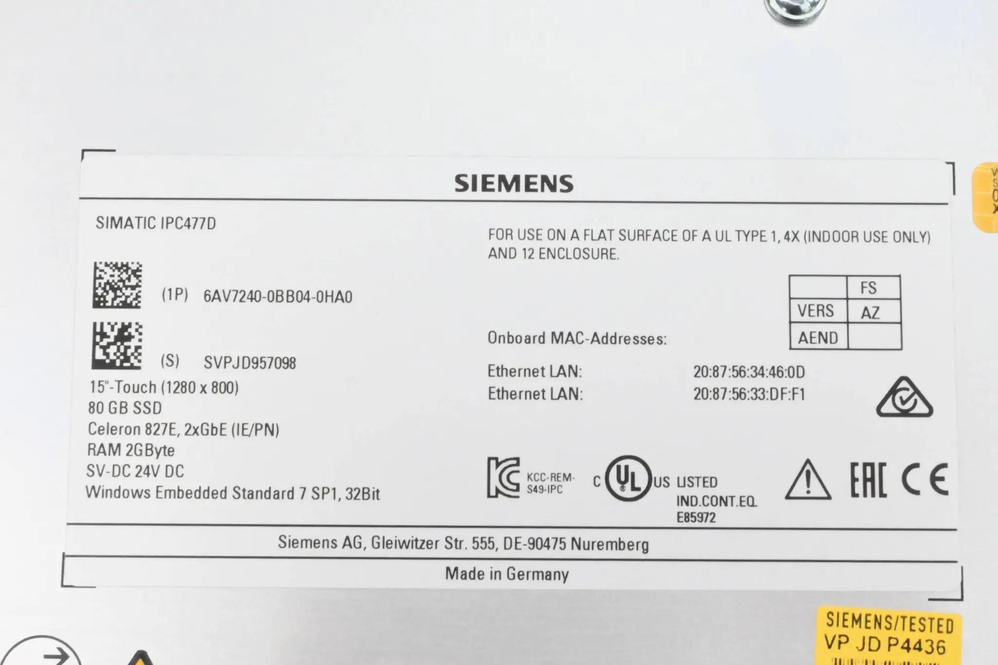 Produktfoto 1 von Siemens Simatic IPC 477D 6AV7240-0BB04-0HA0 ( 6AV7 240-0BB04-0HA0 ) Vers. AZ