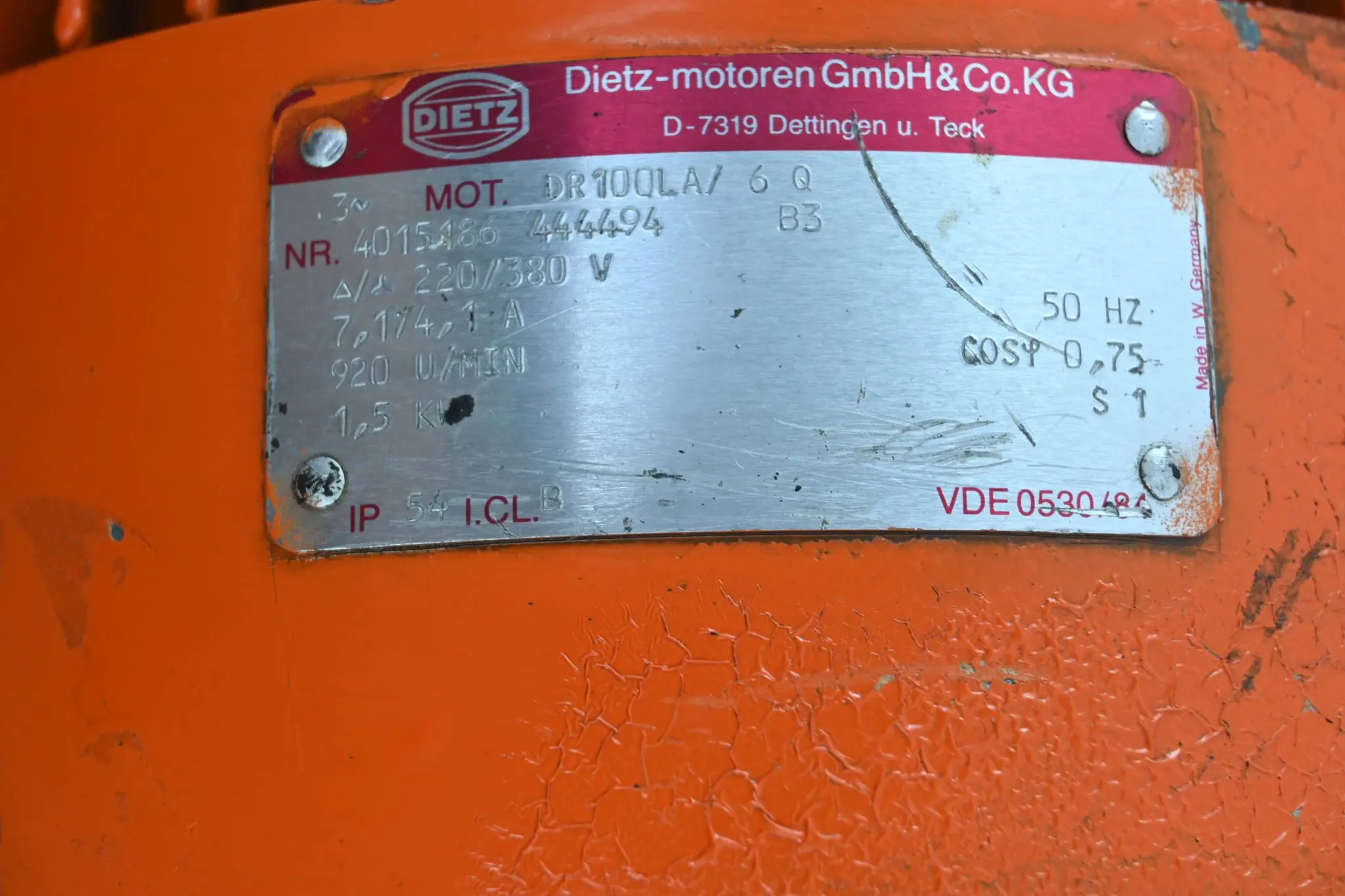 Produktfoto 1 von Dietz 3~ Motor DR100LA/6Q ( DR100LA / 6 Q ) 50Hz 1,5kW 920/min