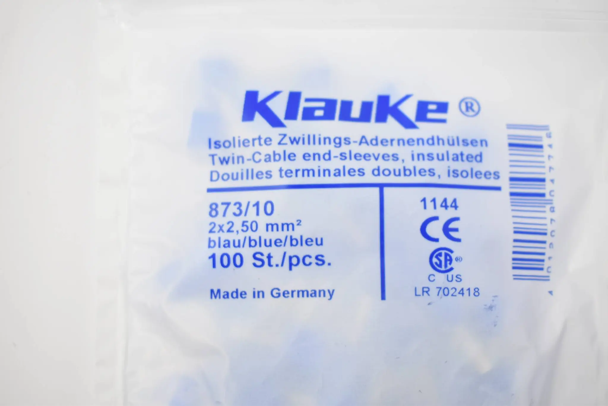 Produktfoto 1 von Klauke Isolierte Zwillings-Aderendhülsen 873/10 blau 100 Stück