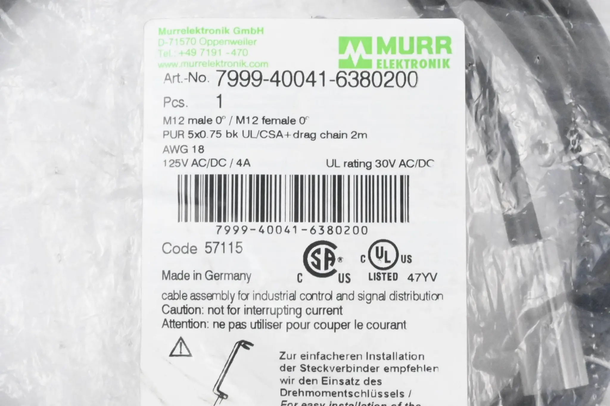 Produktfoto 1 von Murr Elektronik Steckverbinder 7999-40041-6380200 2m