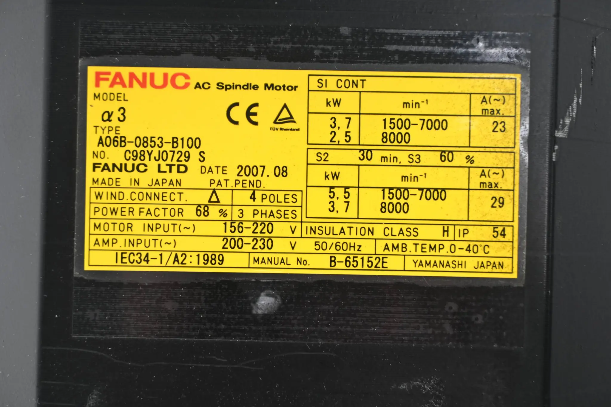 Produktfoto 1 von Fanuc AC-Spindelmotor A06B-0853-B100