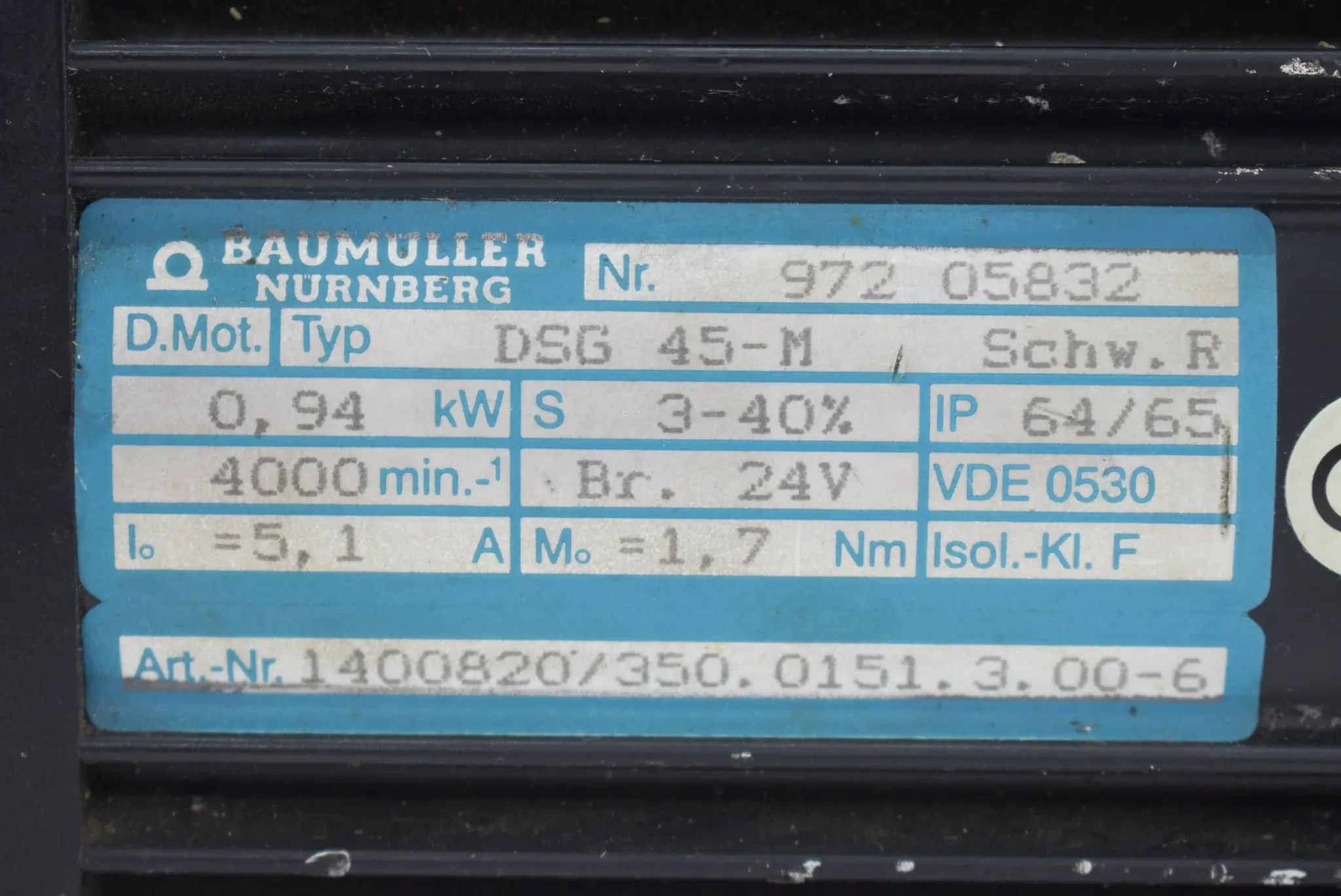 Produktfoto 1 von TRUMPF Baumüller Nürnberg Servomotor DSG45-M ( DSG 45-M )