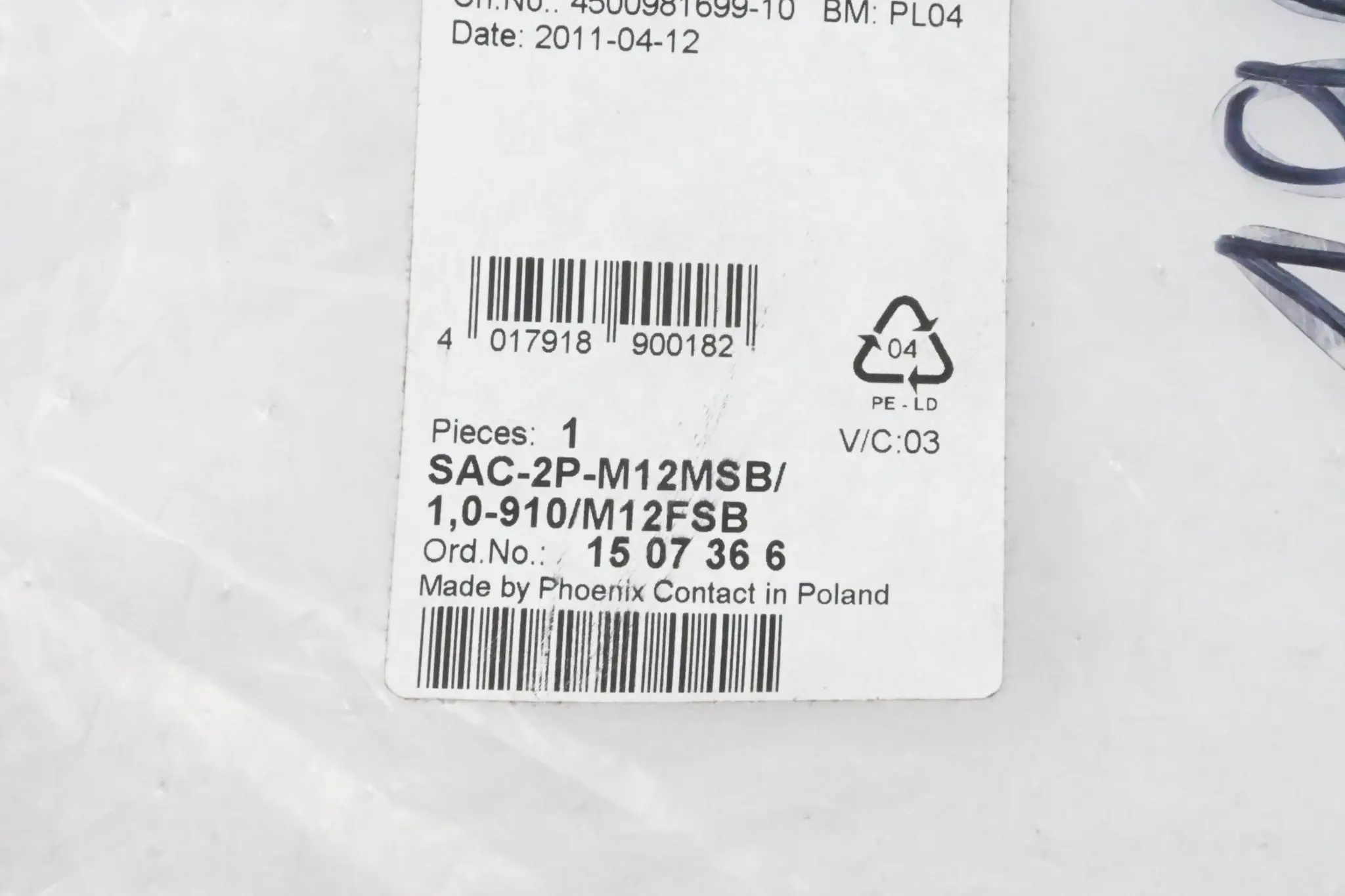 Produktfoto 1 von Phoenix Contact SAC-2P-M12MSB/ 1,0-910/M12FSB Bussystem-Kabel ( 1507366 )