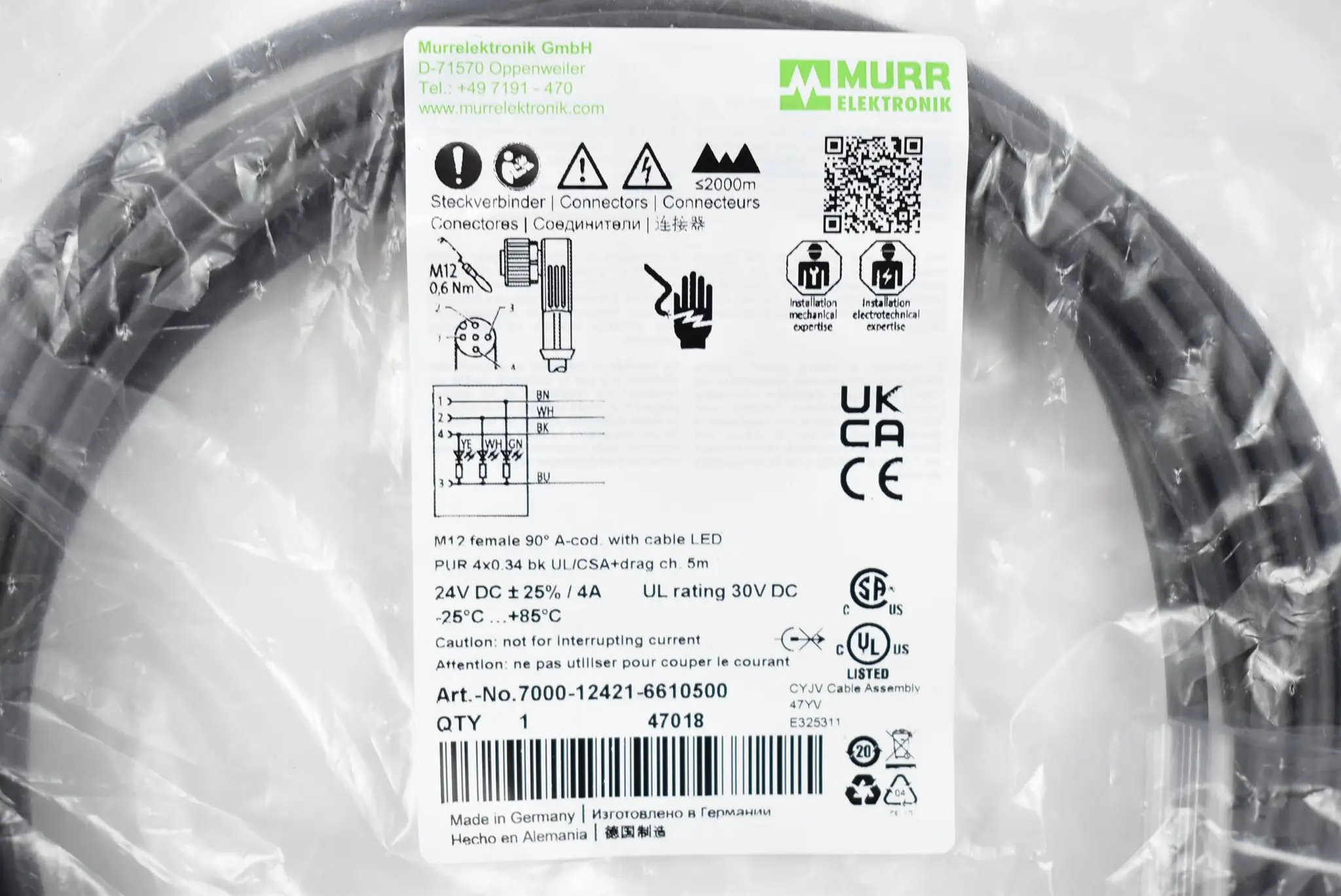 Murr Elektronik Verbindungskabel 7000-12421-6610500 ( M12 PUR 4x0,34 ) 5,0m