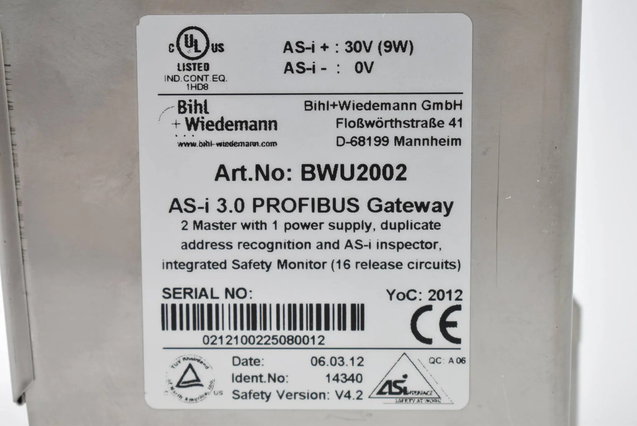 Produktfoto 1 von Bihl+Wiedermann AS-i 3.0 Profibus Gateway 30V 9W BWU2002