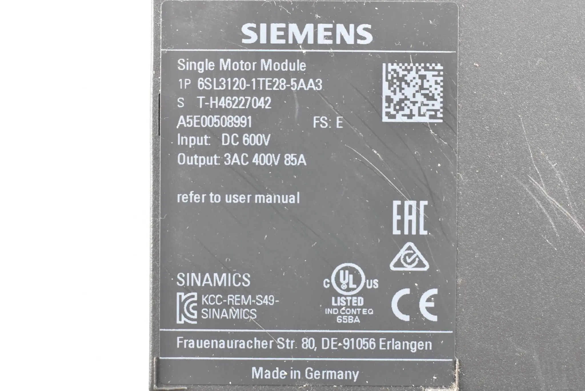 Produktfoto 1 von Siemens sinamics S120 SMM 6SL3 120-1TE28-5AA3 ( 6SL3120-1TE28-5AA3 ) E.E