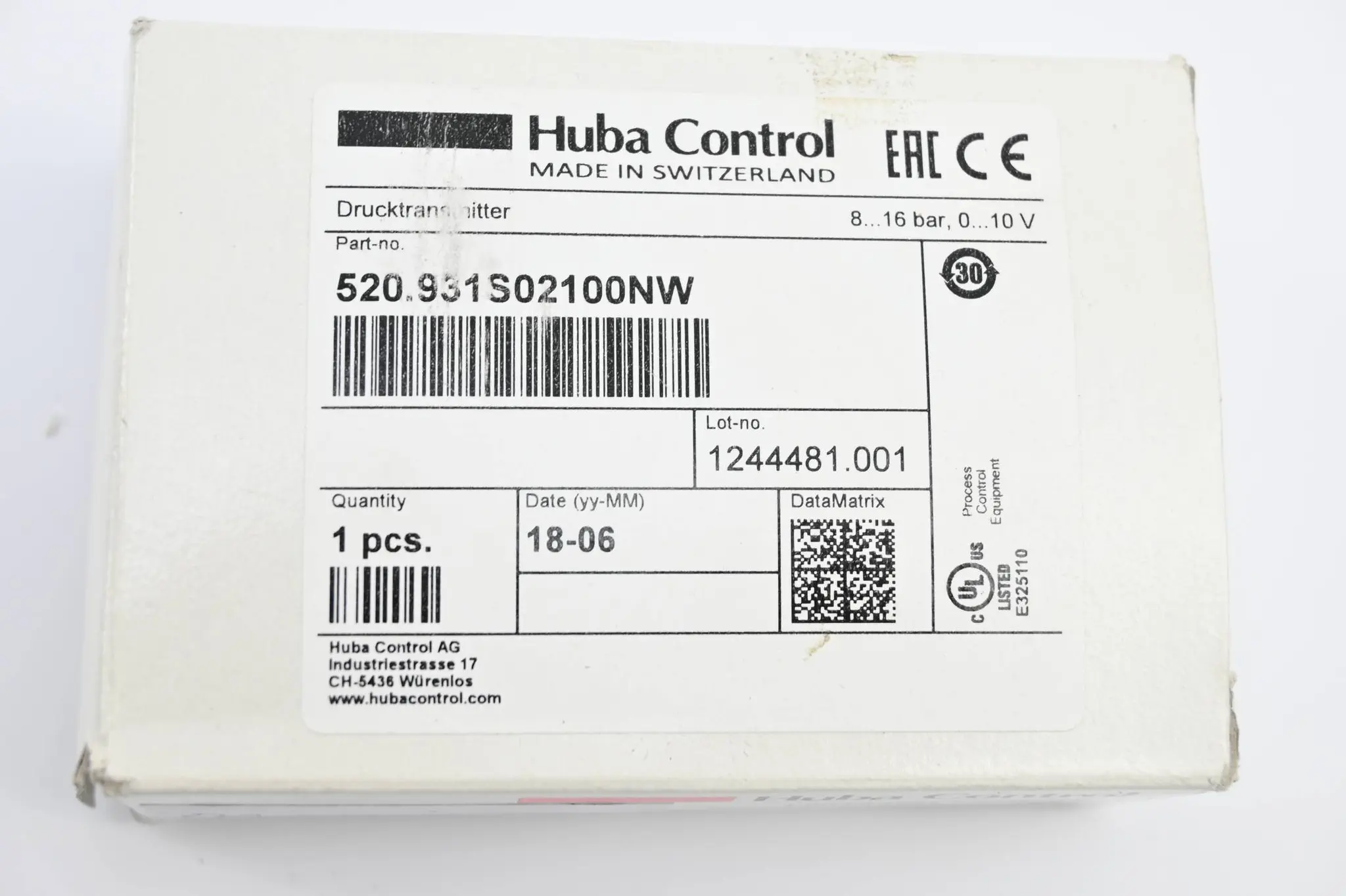 Produktfoto 1 von Huba Control Drucktransmitter 520.931S02100NW