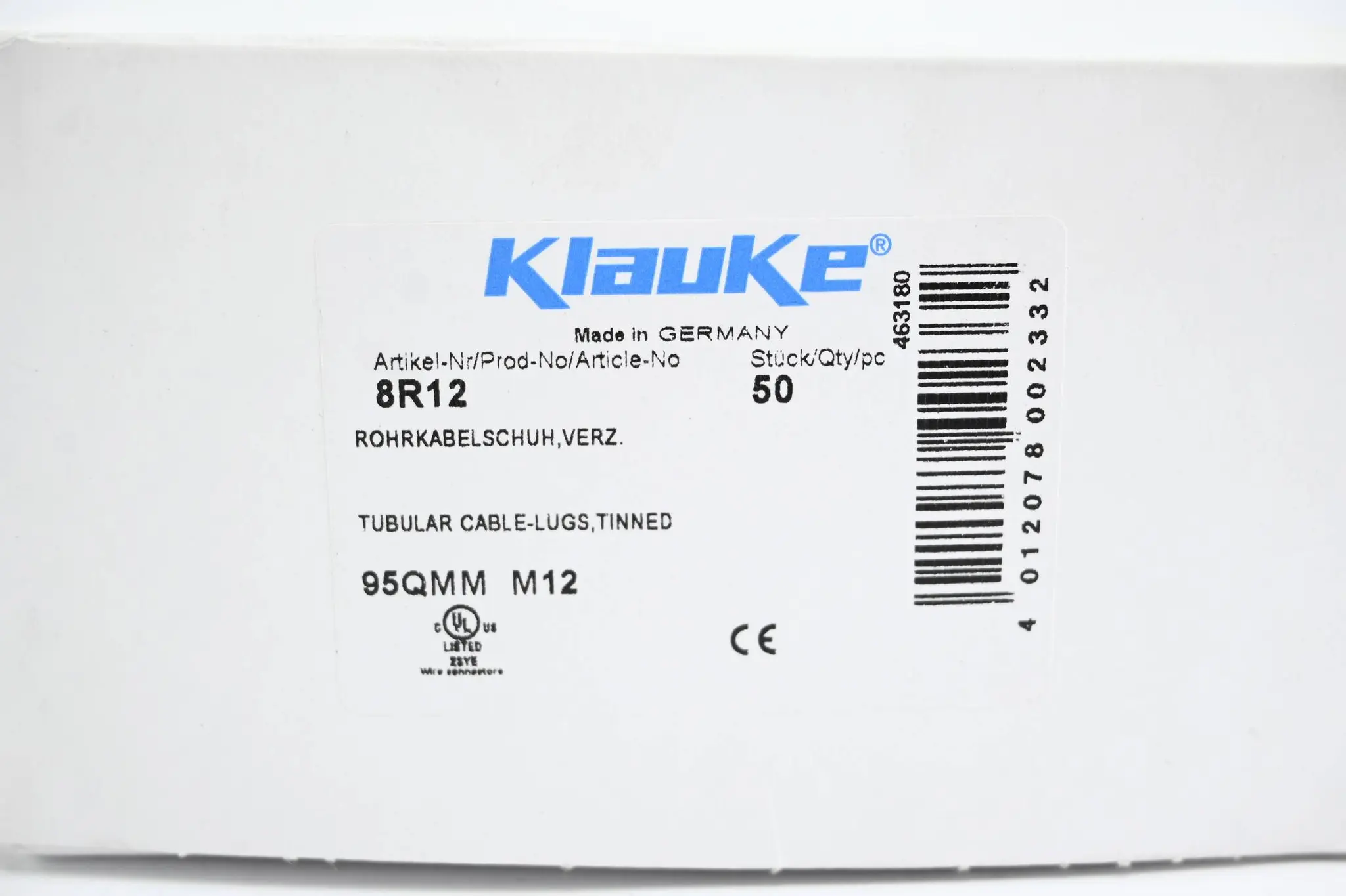 Produktfoto 1 von Klauke 50 Stück Rohrkabelschuh verzinkt 95QMM M12 ( 8R12 )