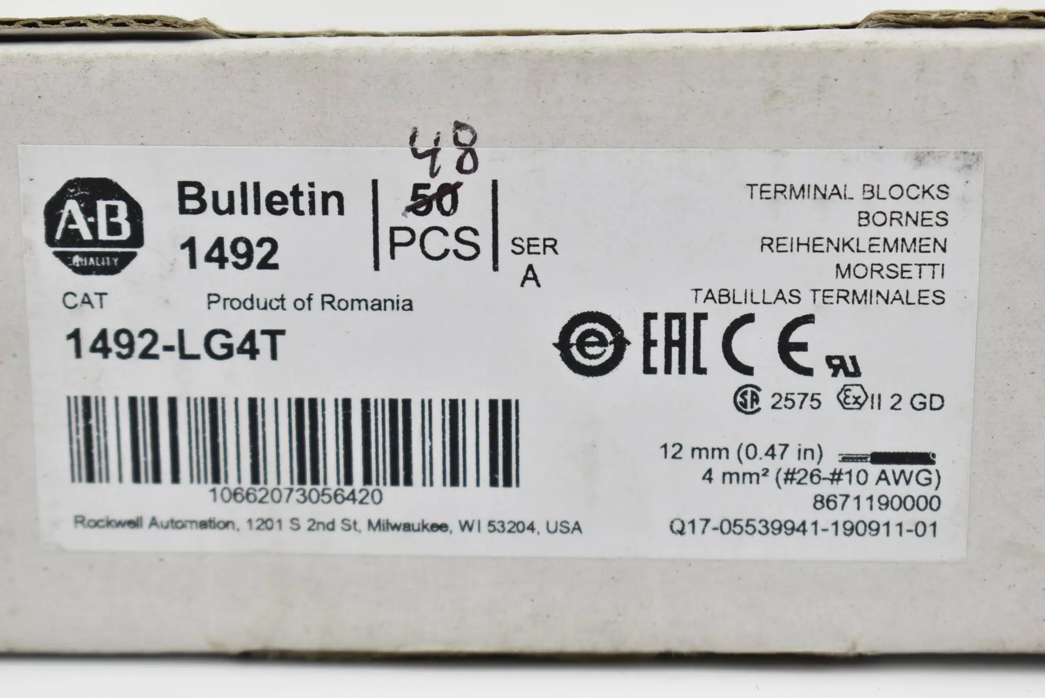 Produktfoto 1 von Allen-Bradley Erdungsblock 1492-LG4T 48 Stück