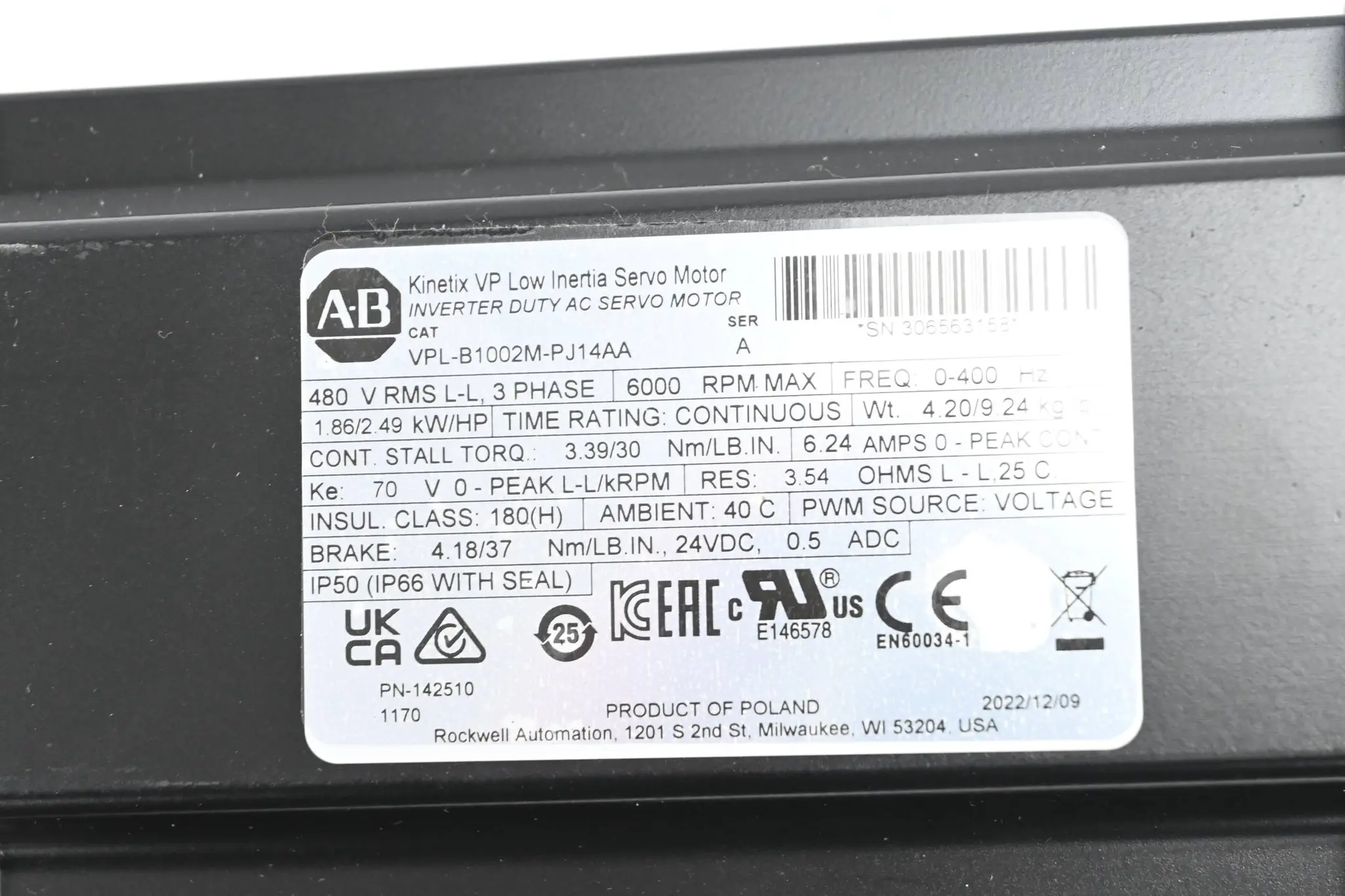 Produktfoto 1 von Allen-Bradley Servomotor VPL-B10002M-PJ14AA
