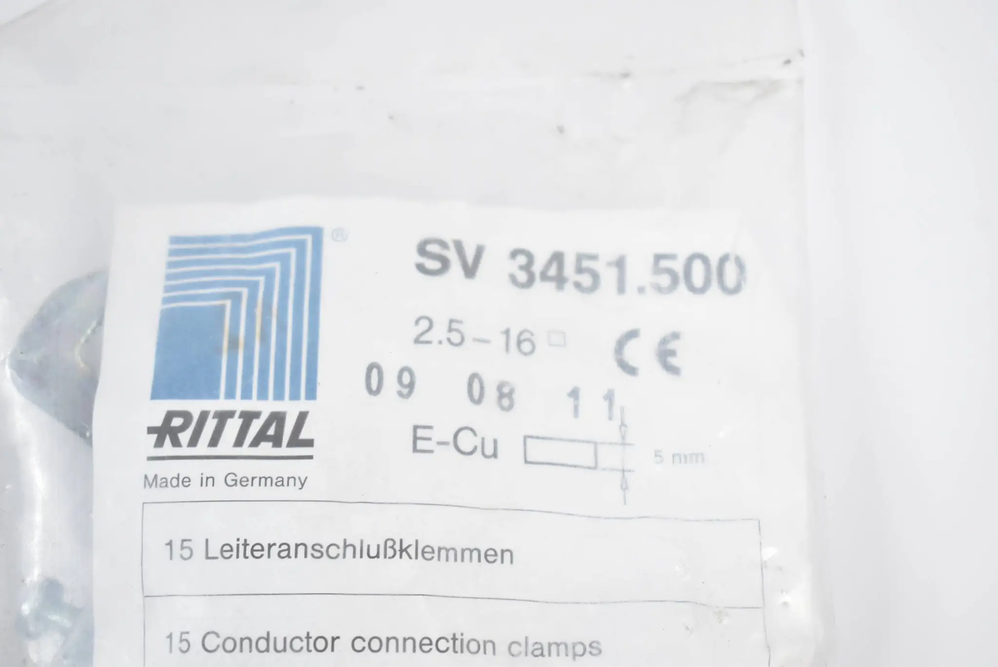Produktfoto 1 von Rittal 15 Leiteranschlußklemmen E-Cu 5mm SV 3451.500