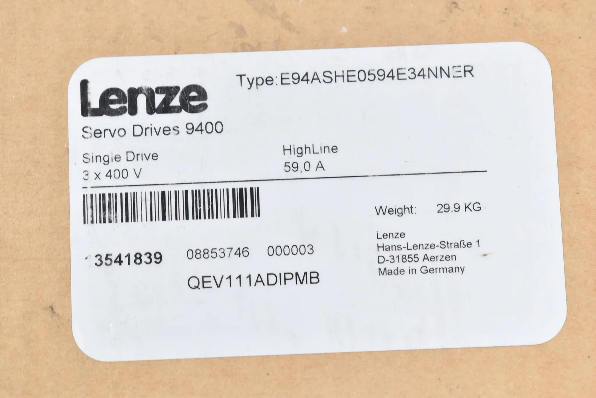 Produktfoto 1 von Lenze Servo Drives 9400 Single Drive E94ASHE0594E34NNER ( 3541839 )
