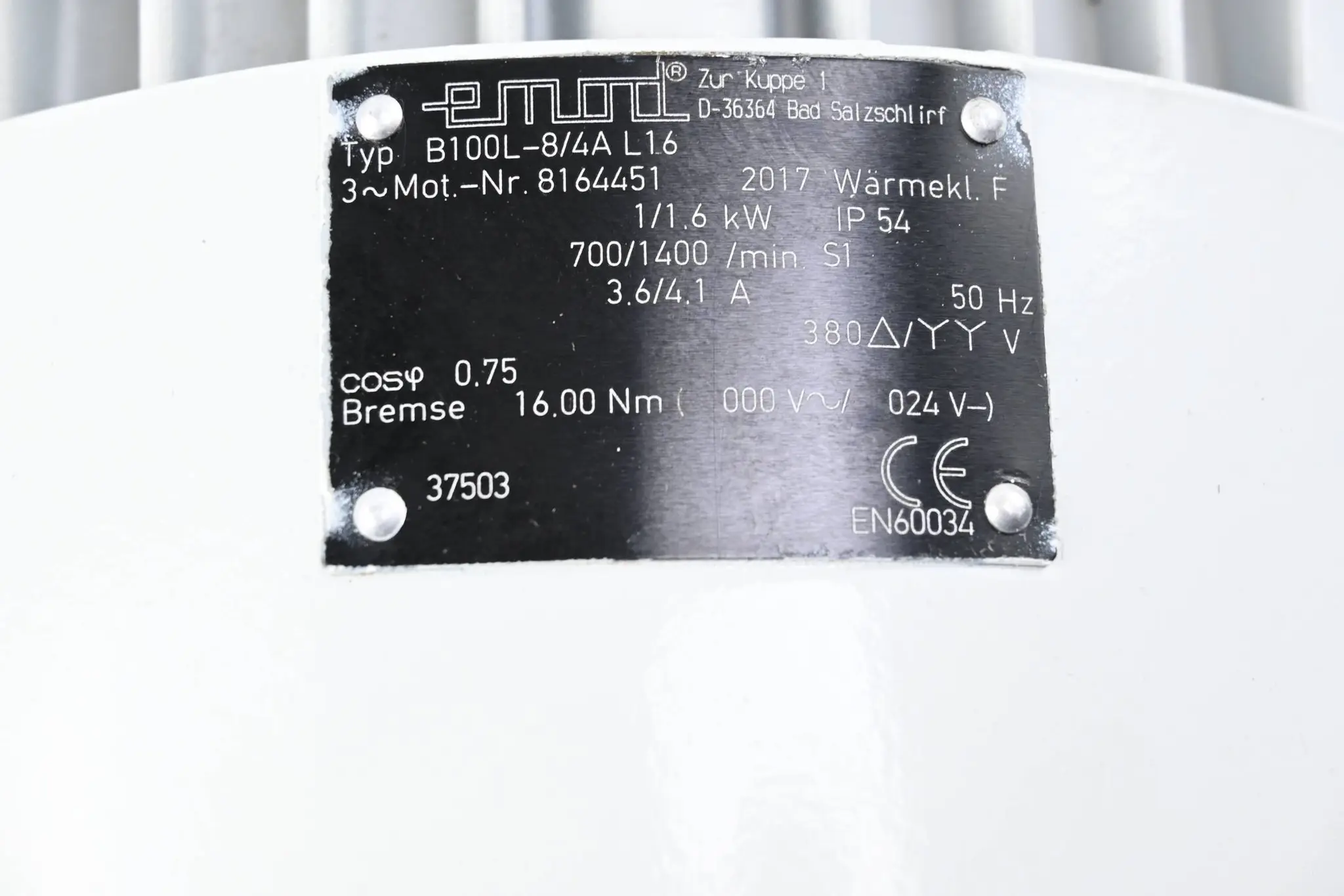 Produktfoto 1 von Emod 3~Motor B100L-8/4A L16 ( B100L-8/4AL16 ) 1/1.6kW 700-1400/min 3.6/4.1A