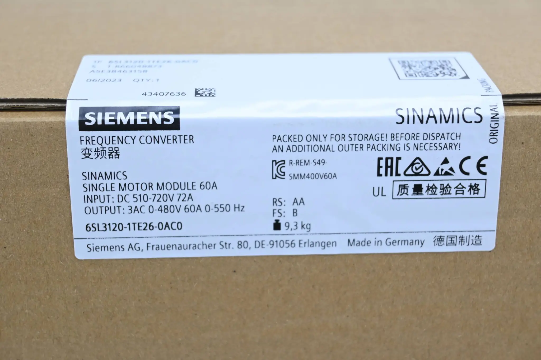 Produktfoto 1 von Siemens sinamics S120 Modul 6SL3120-1TE26-0AC0 ( 6SL3 120-1TE26-0AC0 ) Ver B