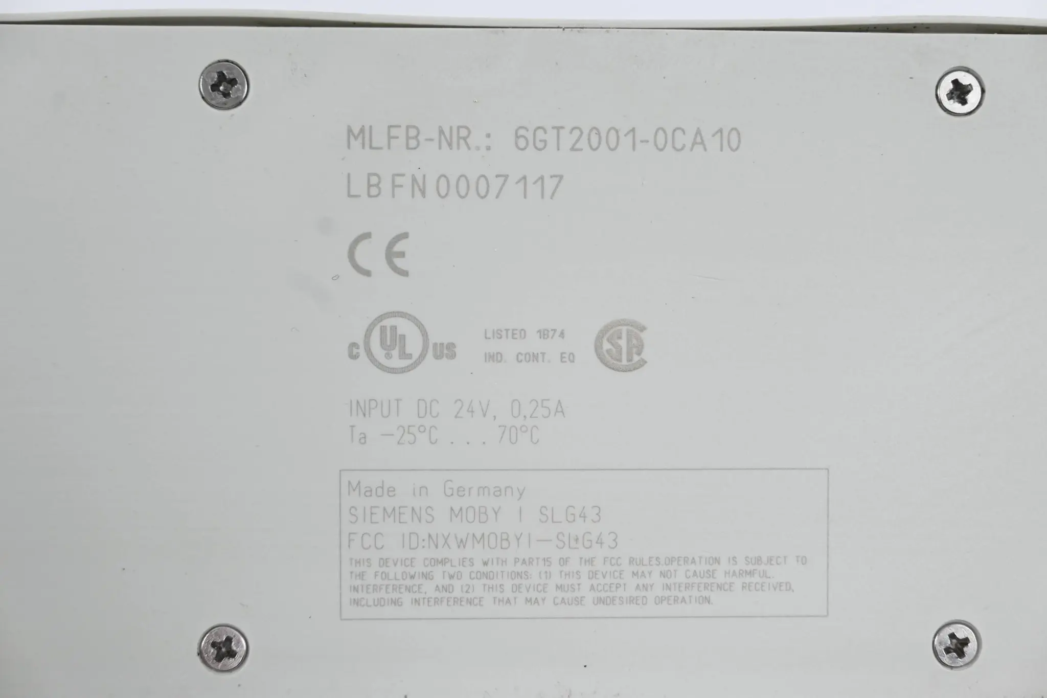 Produktfoto 1 von Siemens Moby I Schreib-/Lesegerät SLG 43 6GT2001-0CA10 ( 6GT2 001-0CA10 )