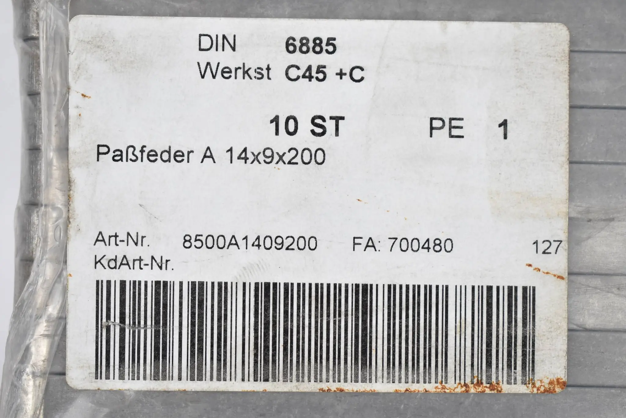 Produktfoto 1 von Passfedern DIN 6885 8500A1409200 ( A14x9x200 ) VE 10 Stück