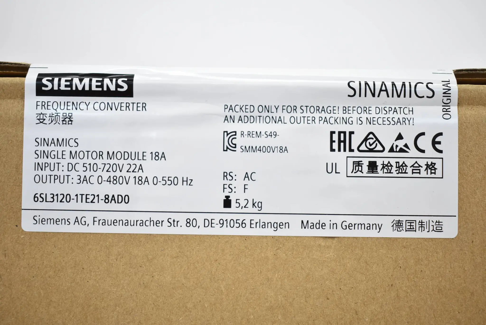 Produktfoto 1 von Siemens Sinamics S120 6SL3120-1TE21-8AD0 ( 6SL3 120-1TE21-8AD0 ) F