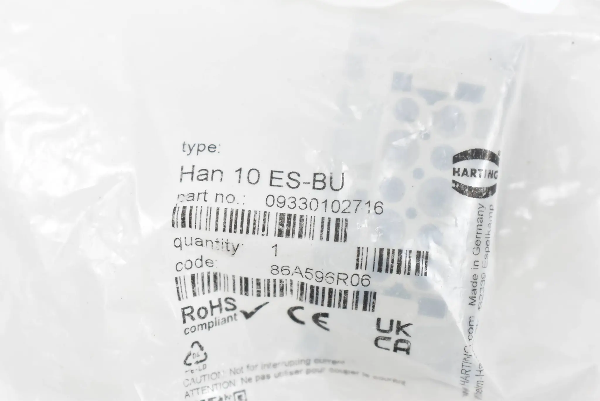 Produktfoto 1 von Harting Monoblockeinsätze HAN 10 ES-BU ( 09330102716 )