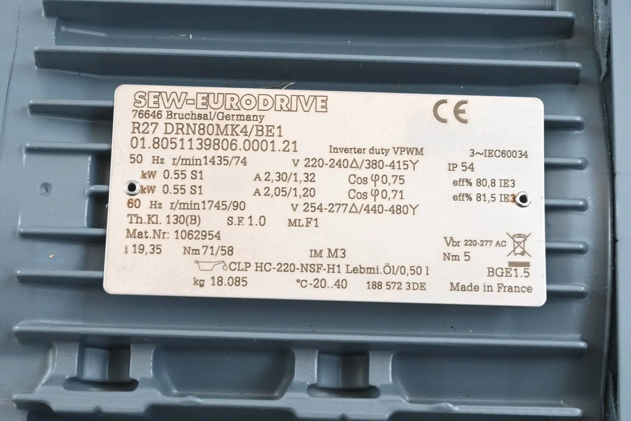 Produktfoto 1 von SEW-Eurodrive Getriebemotor R27 DRN80MK4/BE1 ( R27DRN80MK4/BE1 )