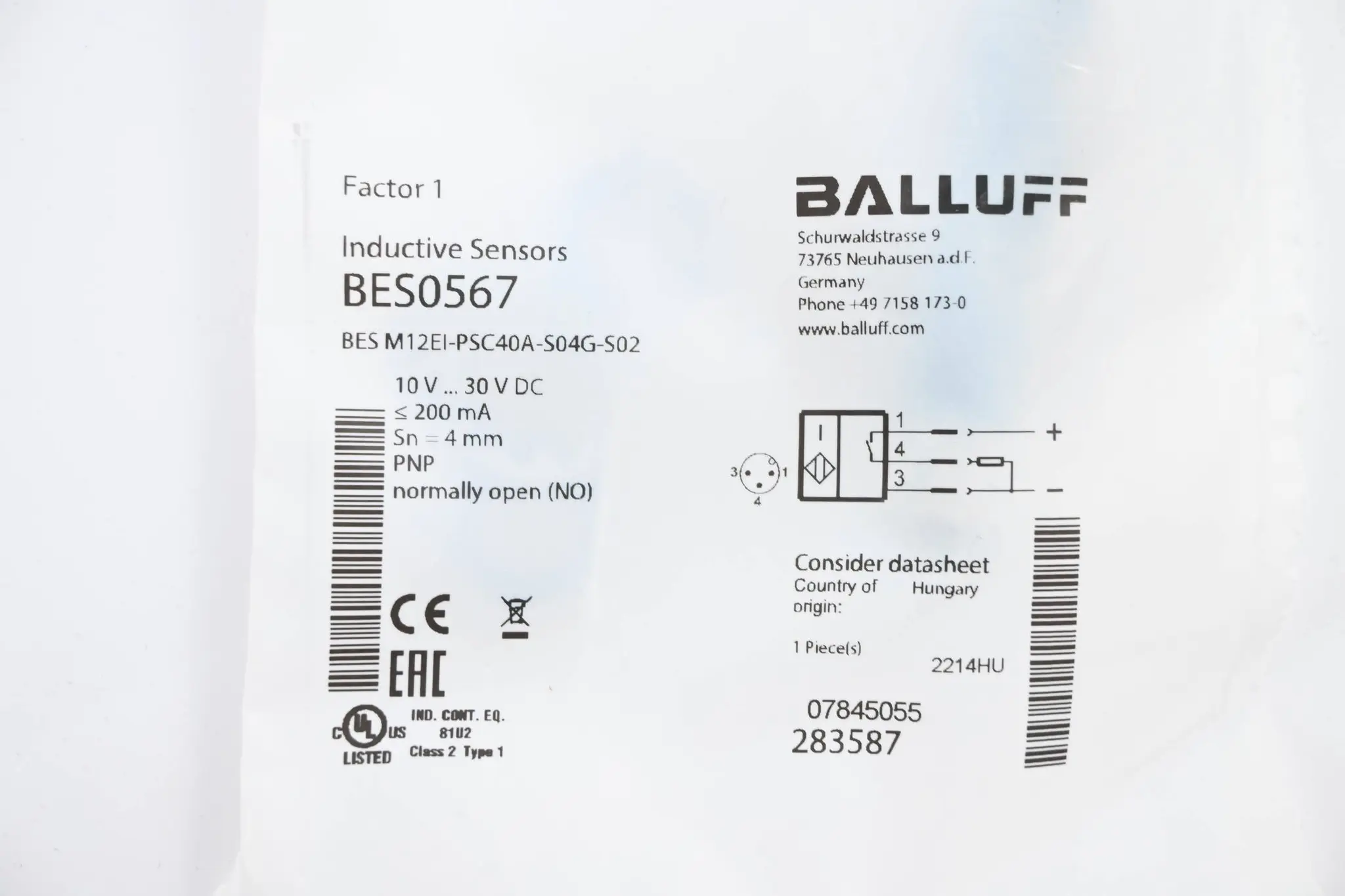 Produktfoto 1 von Balluff induktiver Faktor 1-Sensor BES M12EI-PSC40A-S04G-S02 ( BES0567 )